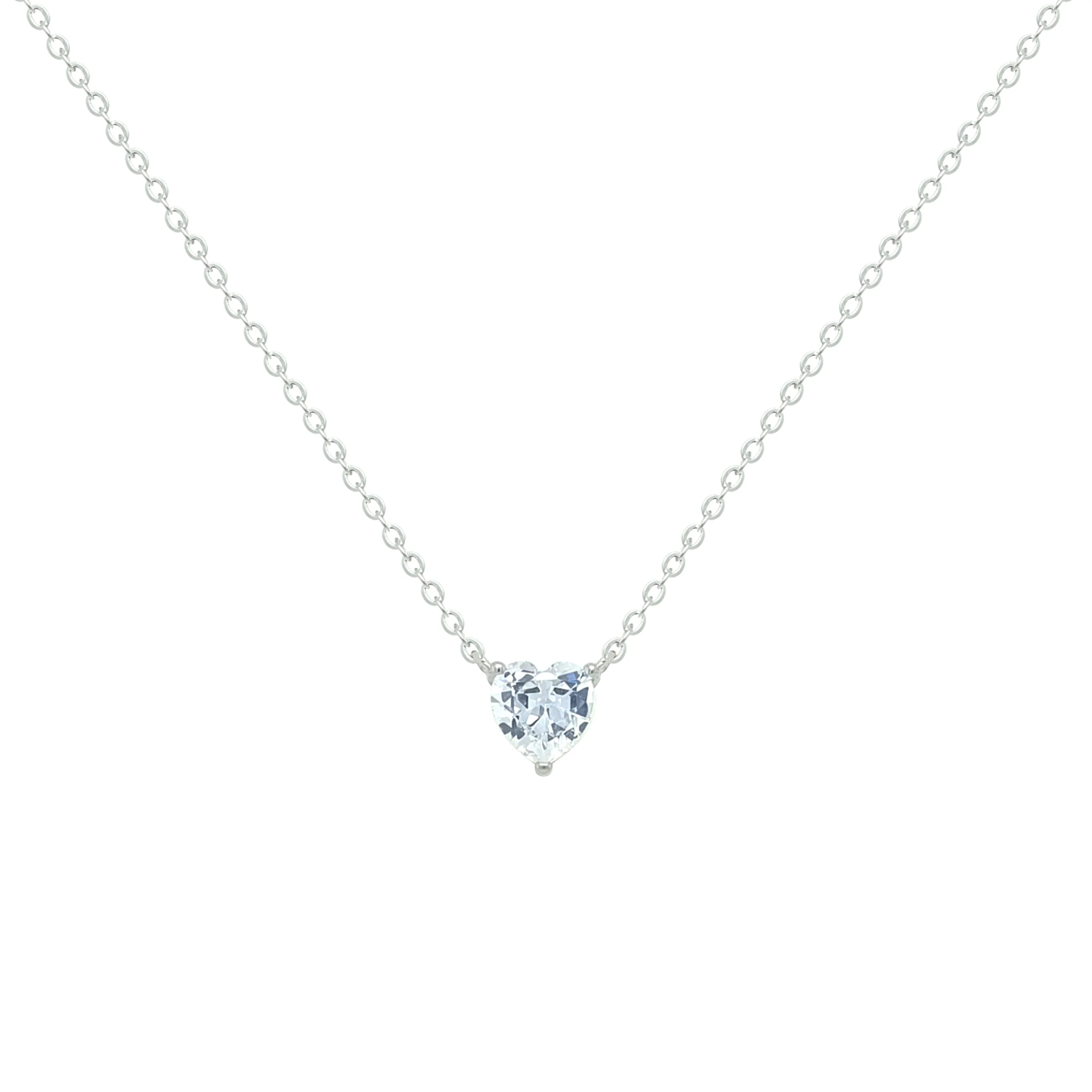 Asfour Crystal Chain Necklace With Heart Pendant In 925 Sterling Silver-NM0090 - Image 2
