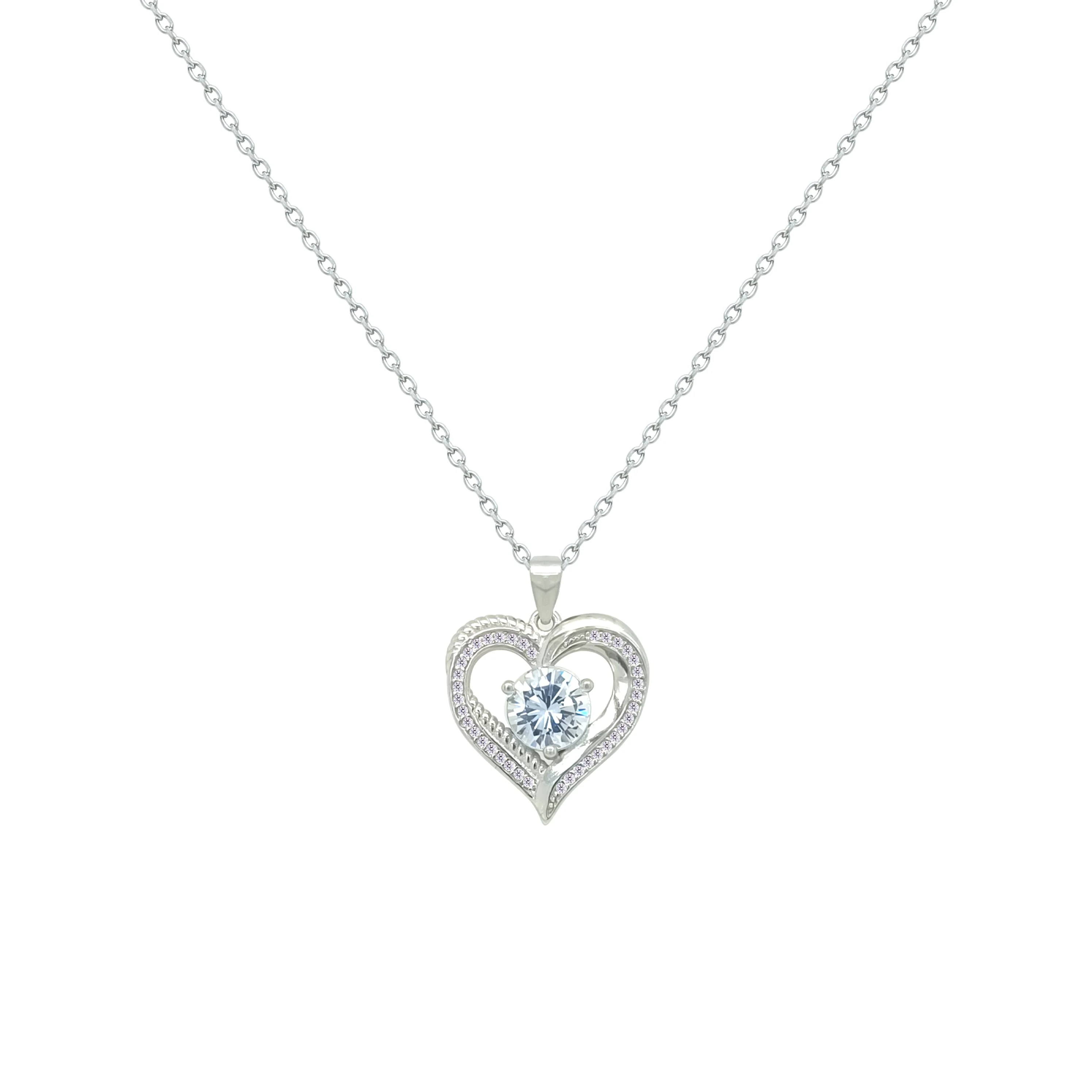 Asfour Crystal Chain Necklace With Heart Pendant In 925 Sterling Silver-NM0091 - Image 2