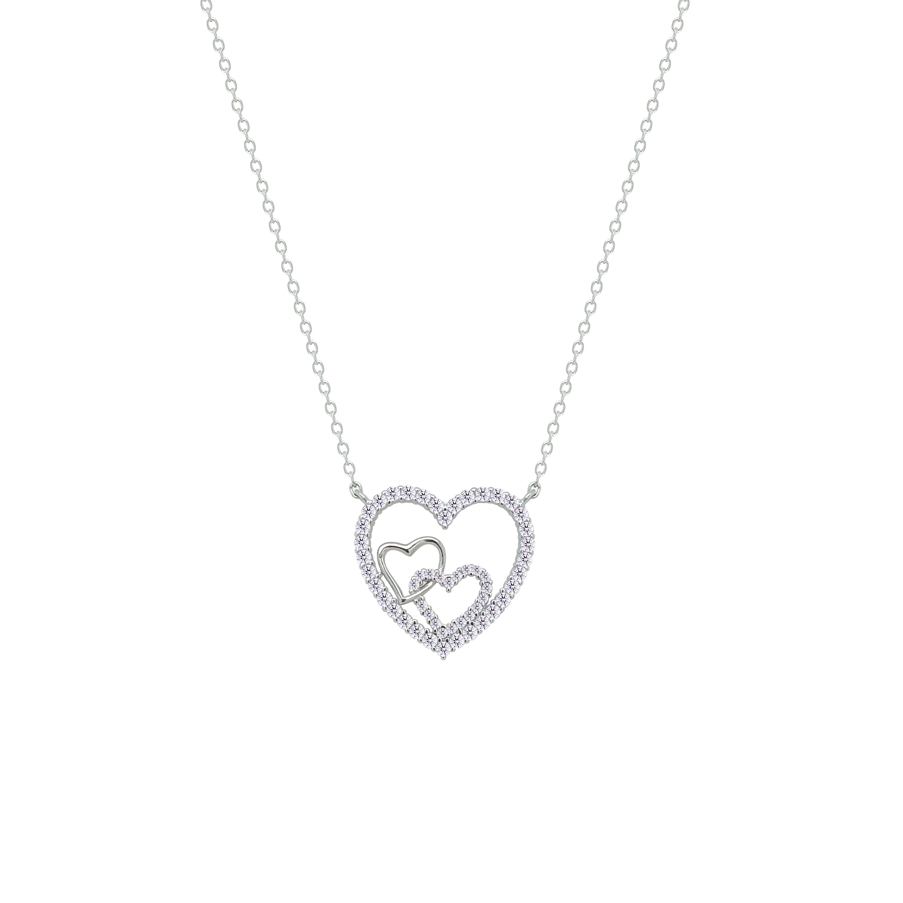 Asfour Crystal Chain Necklace With Hollow Hearts Pendant In 925 Sterling Silver-NM0082 - Image 2