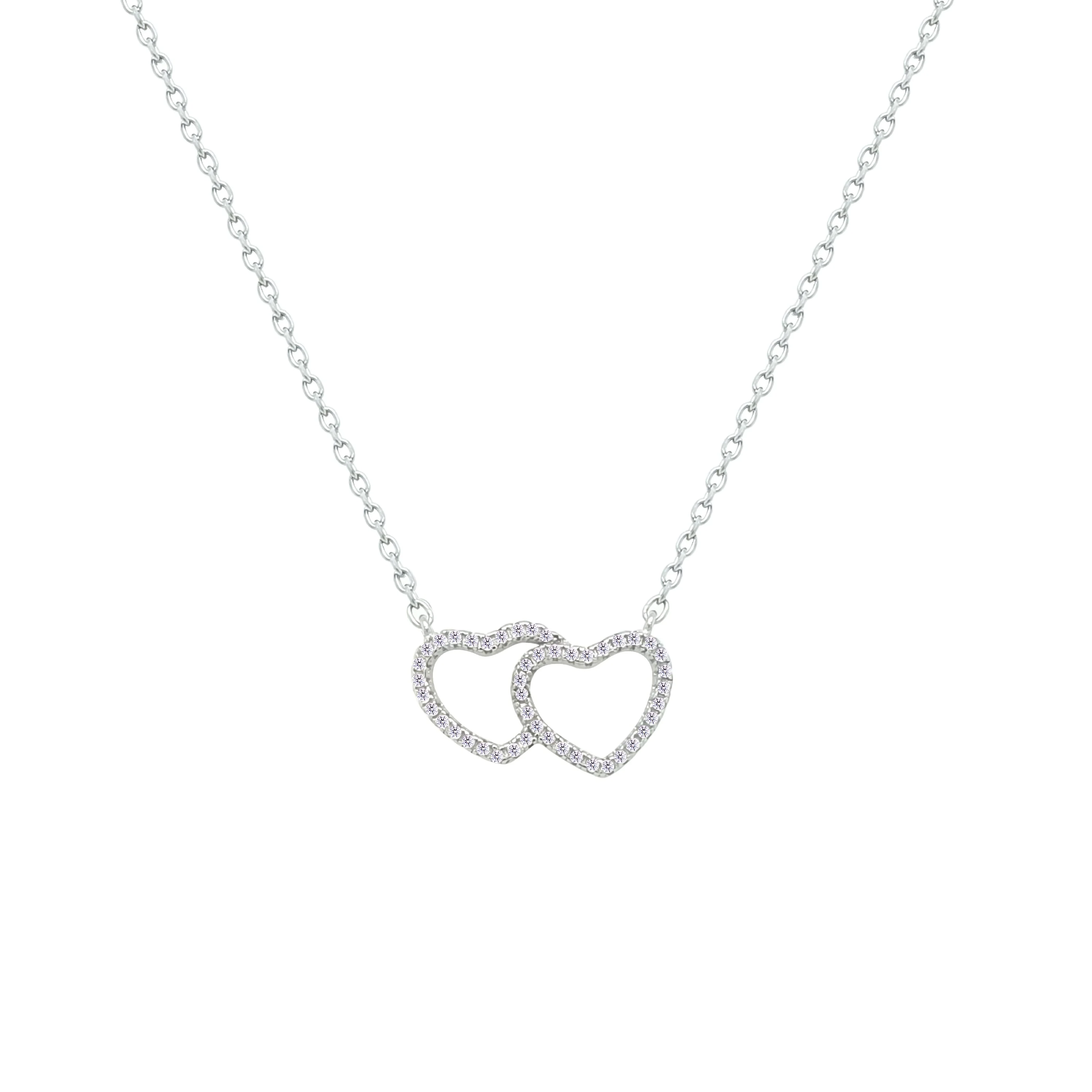 Asfour Crystal Chain Necklace With Hollow Hearts Pendant In 925 Sterling Silver-NM0083 - Image 2