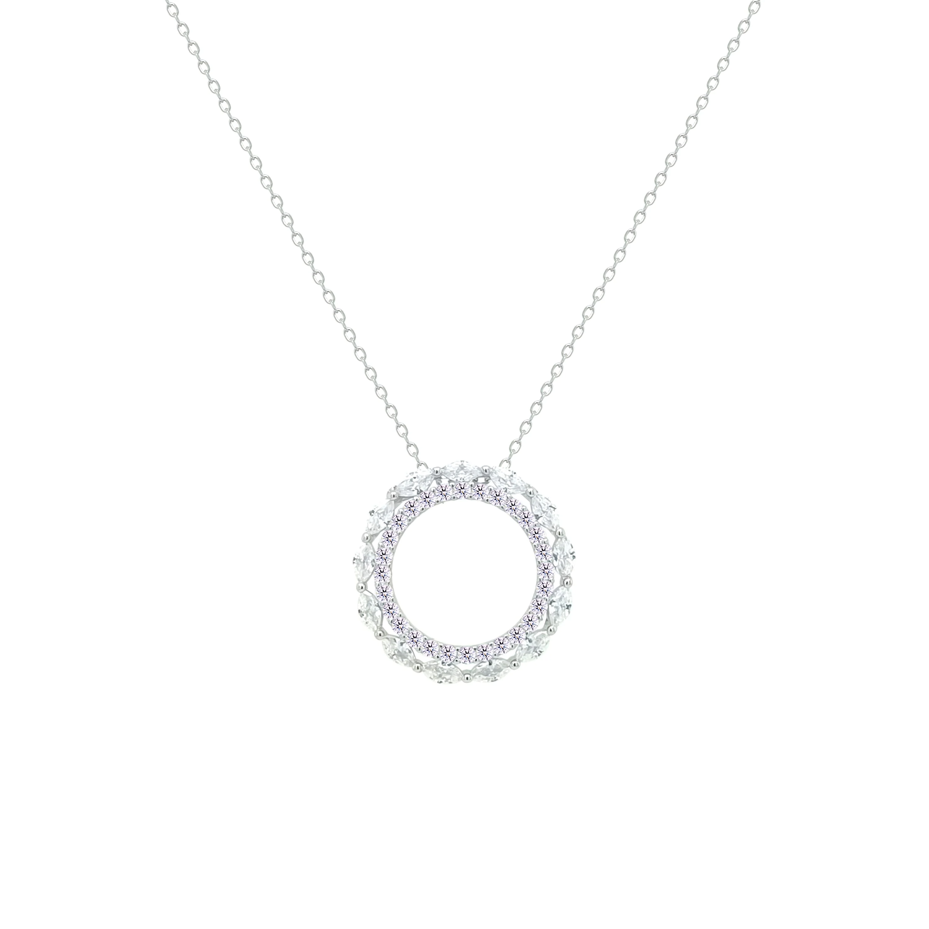 Asfour Crystal Chain Necklace With Hollow Round Pendant In 925 Sterling Silver-NM0096 - Image 2