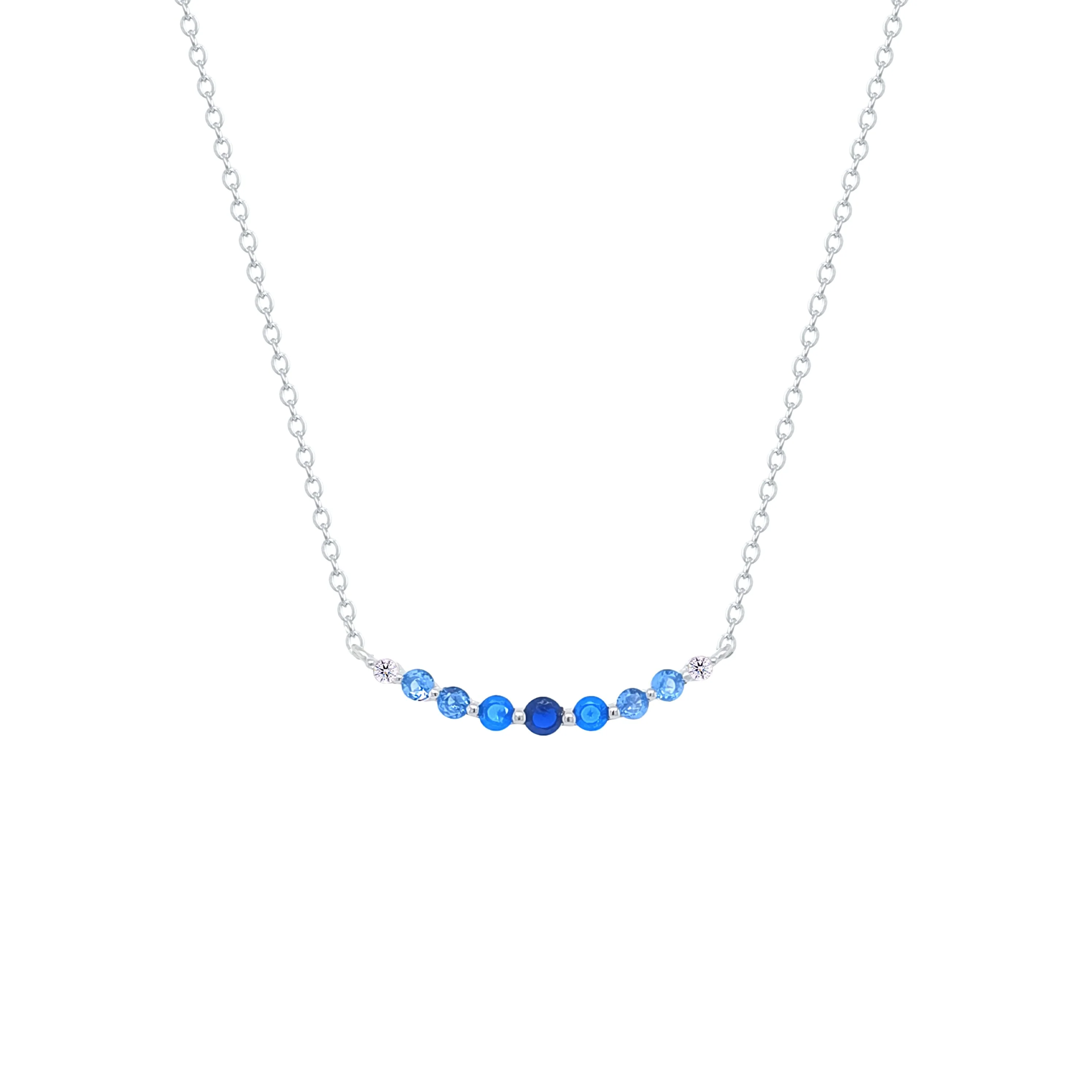Asfour Crystal Chain Necklace With Light & Dark Aqumarine Zircon In 925 Sterling Silver-NM0106-MXLM - Image 2