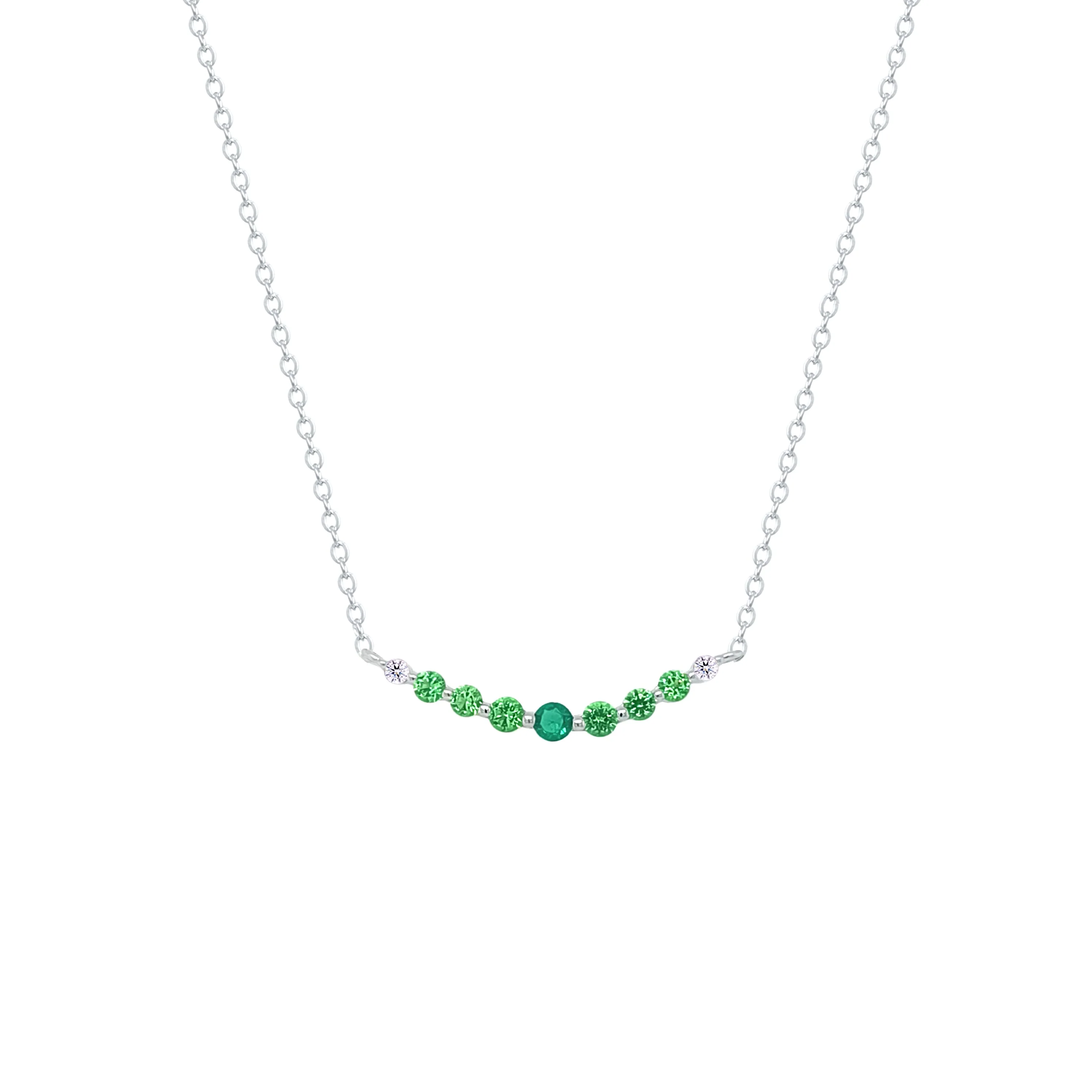 Asfour Crystal Chain Necklace With Light & Dark Emerald Zircon In 925 Sterling Silver-NM0106-GXLG - Image 2