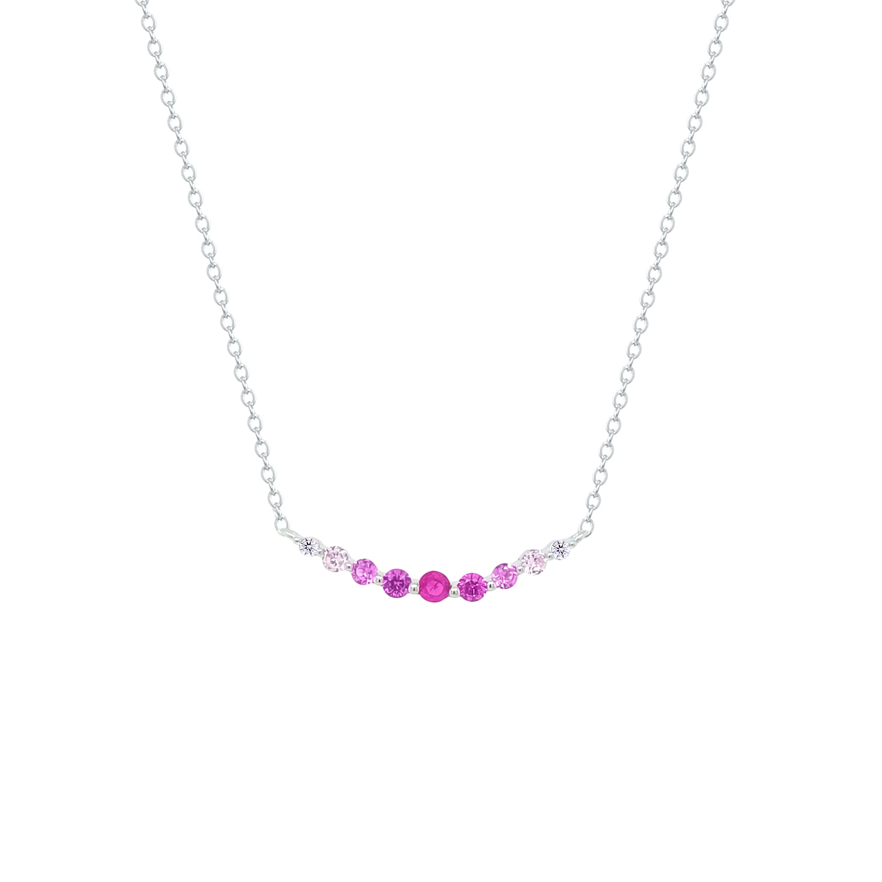 Asfour Crystal Chain Necklace With Light & Dark Fuchsia Zircon In 925 Sterling Silver-NM0106-FO - Image 2