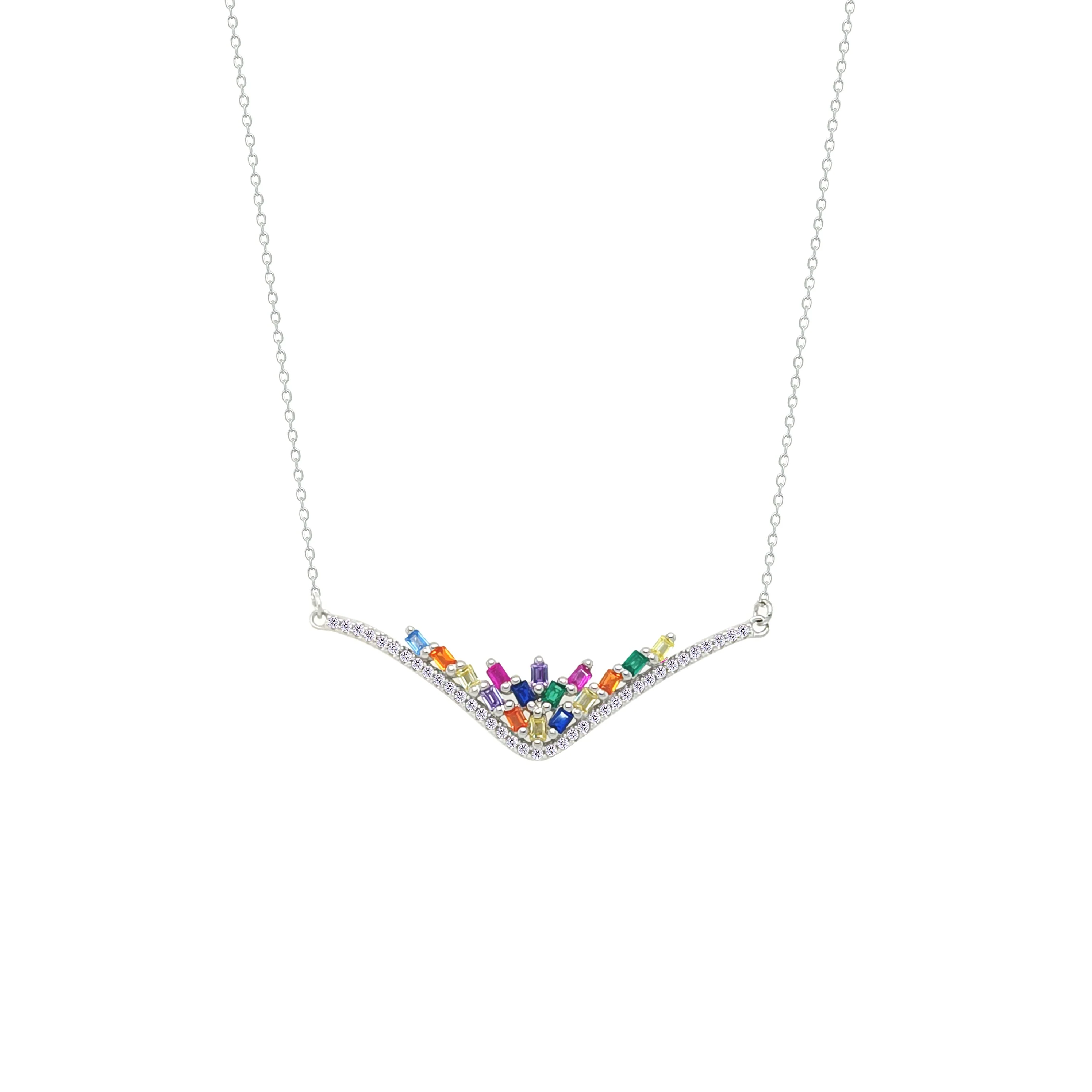 Asfour Crystal Chain Necklace With Multi Color Deer Antlers Design In 925 Sterling Silver-NM0101-K - Image 2