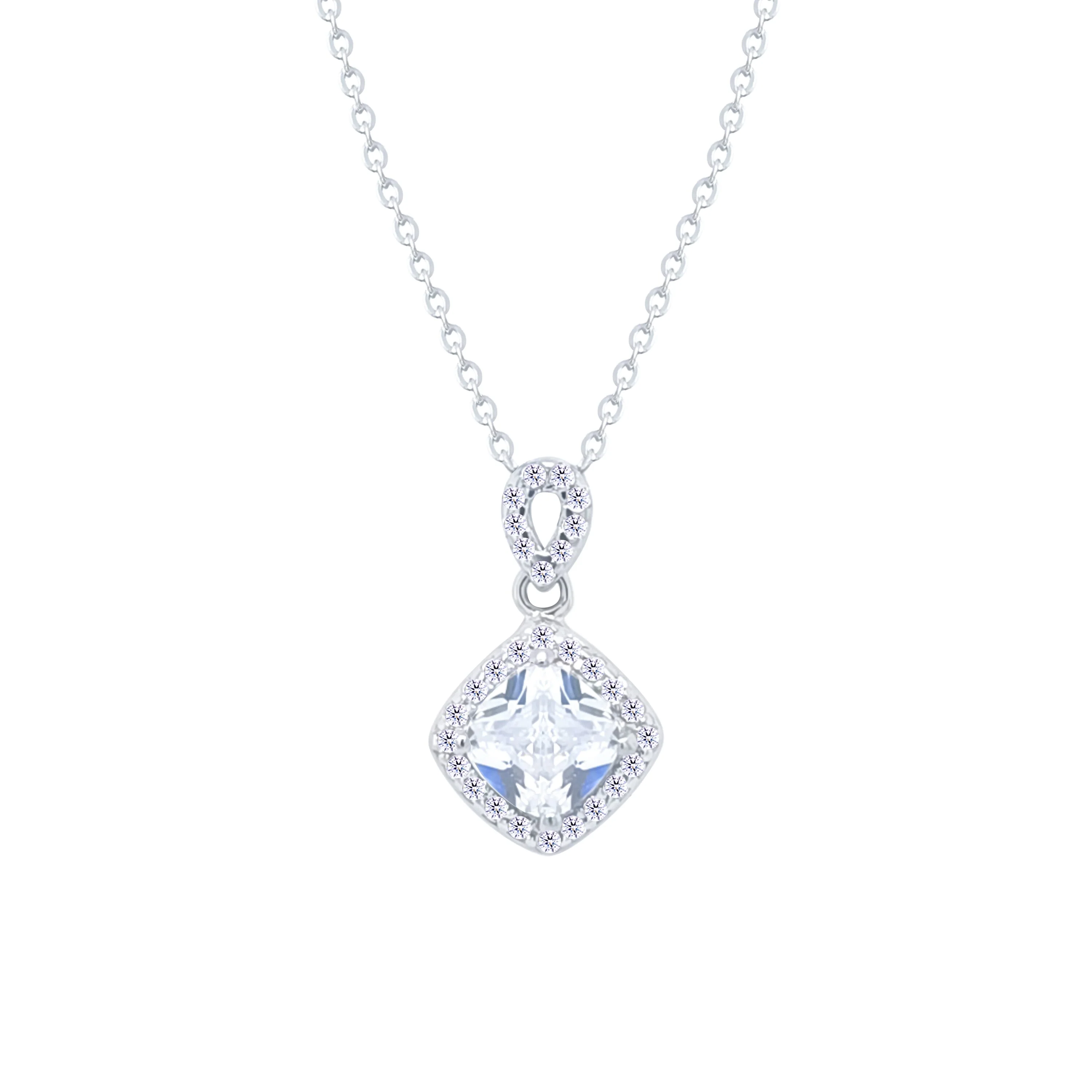 Asfour Crystal Chain Necklace With Rhombus Pendant In 925 Sterling Silver-ND0540