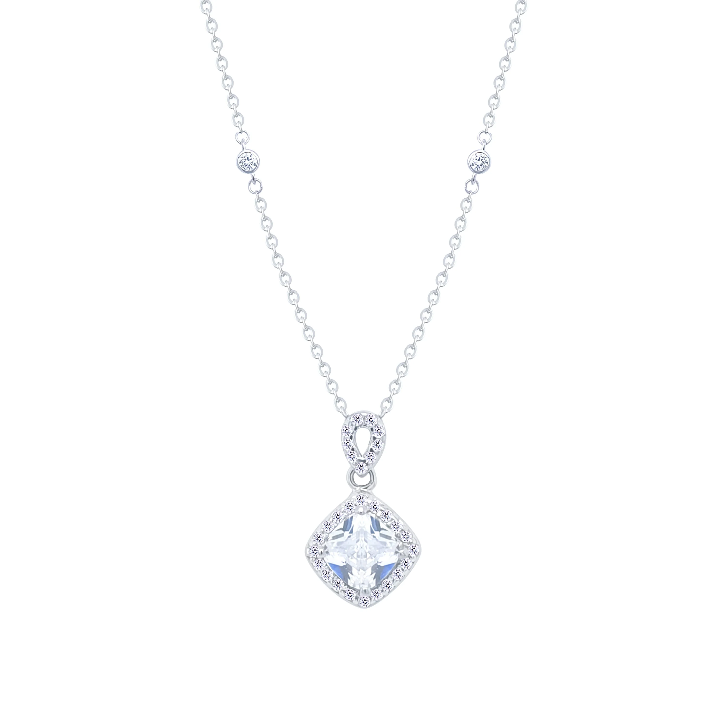 Asfour Crystal Chain Necklace With Rhombus Pendant In 925 Sterling Silver-ND0540 - Image 2