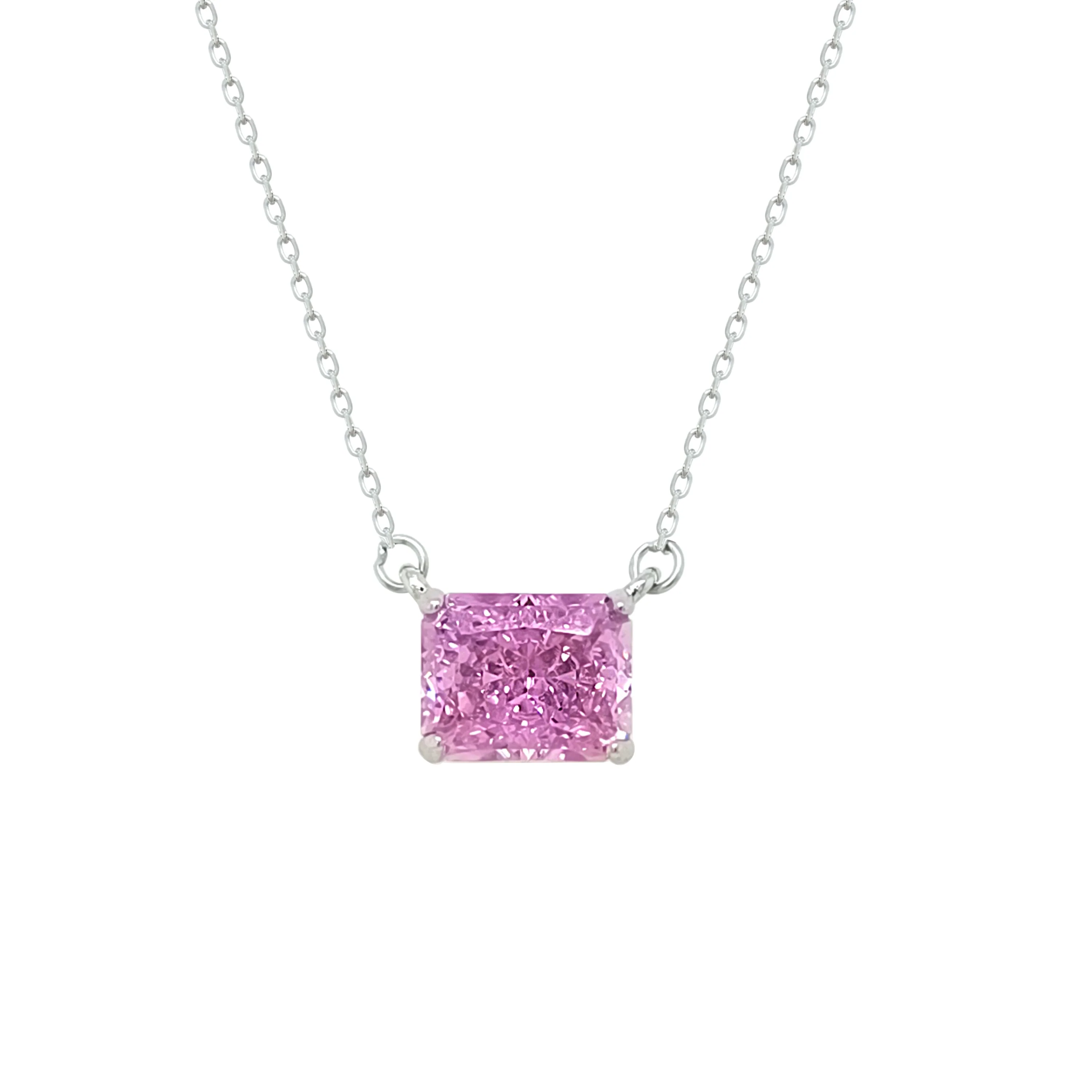Asfour Crystal Chain Necklace With Rose Emerald Pendant In 925 Sterling Silver-ND0556-O