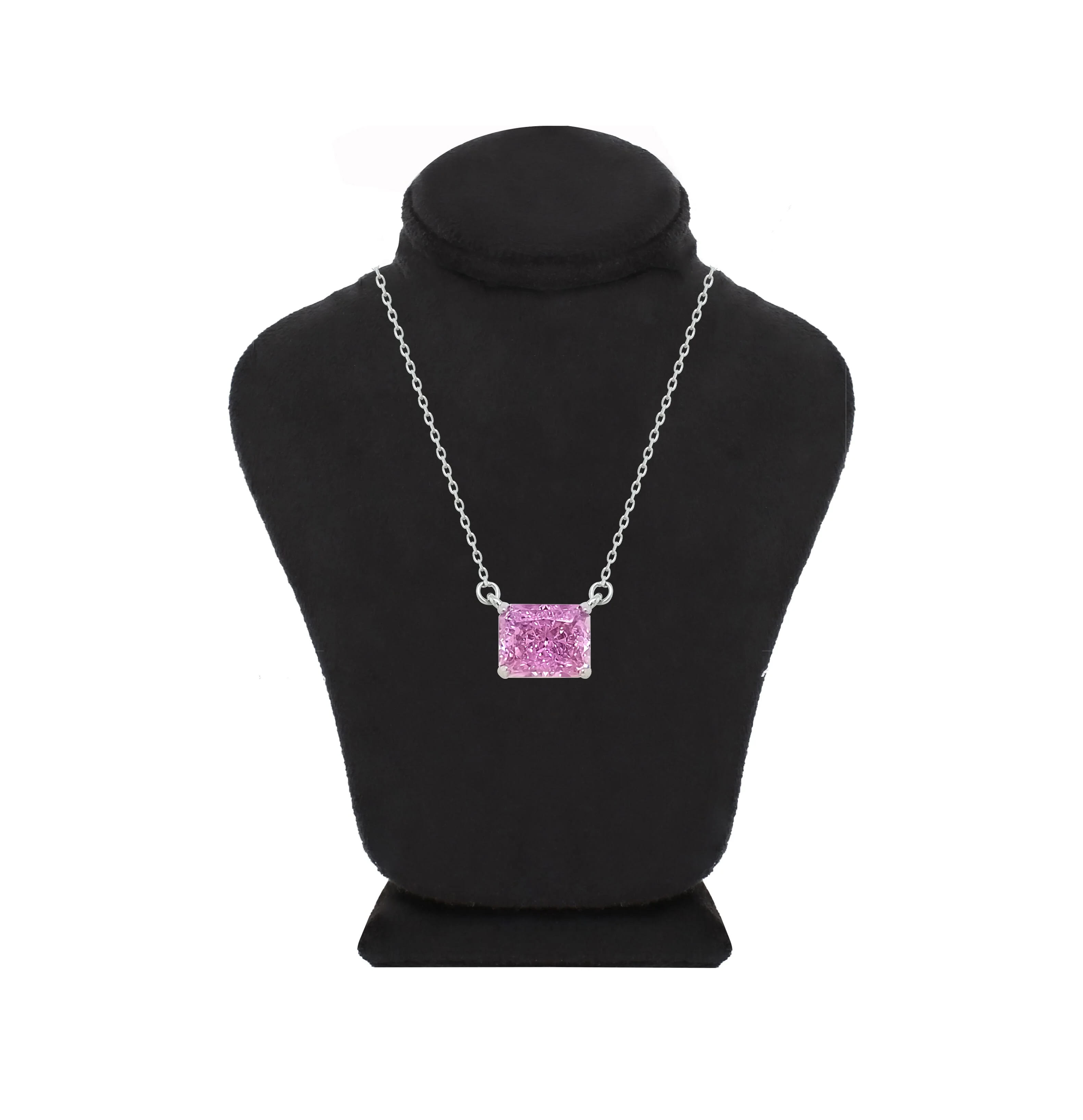 Asfour Crystal Chain Necklace With Rose Emerald Pendant In 925 Sterling Silver-ND0556-O - Image 2