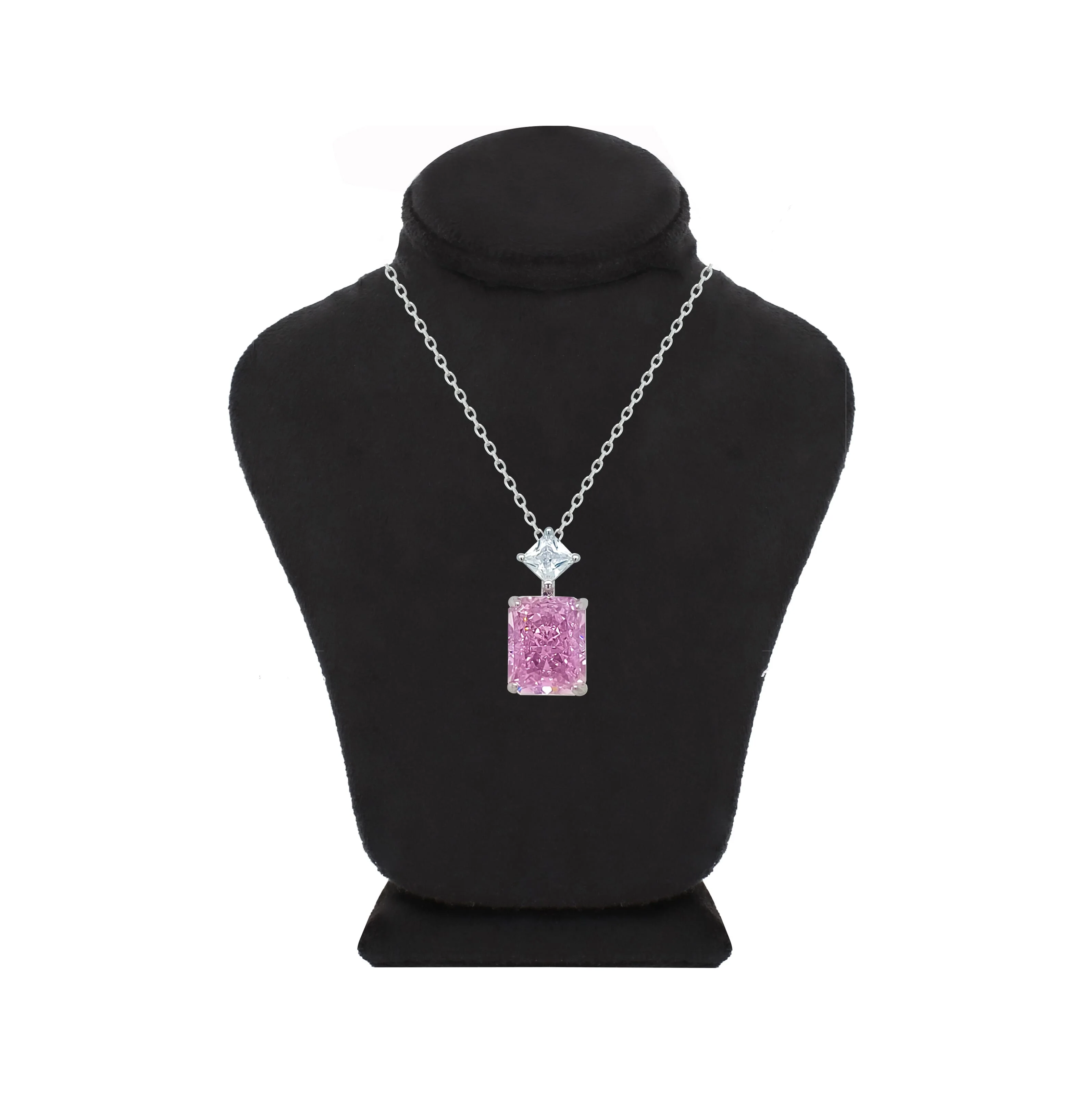 Asfour Crystal Chain Necklace With Rose Emerald Pendant In 925 Sterling Silver-ND0557-O - Image 3