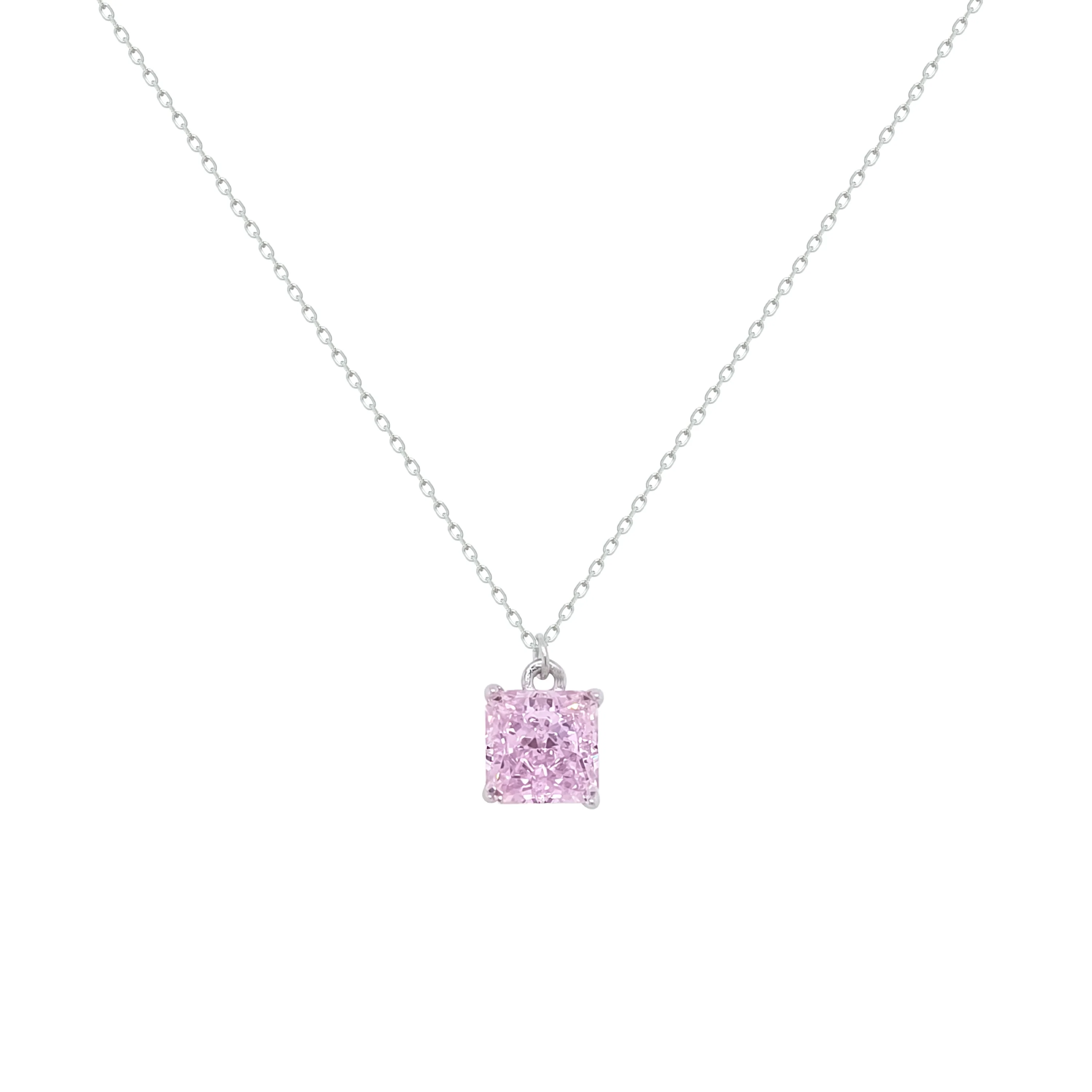 Asfour Crystal Chain Necklace With Rose Square Pendant In 925 Sterling Silver-ND0561-O - Image 2
