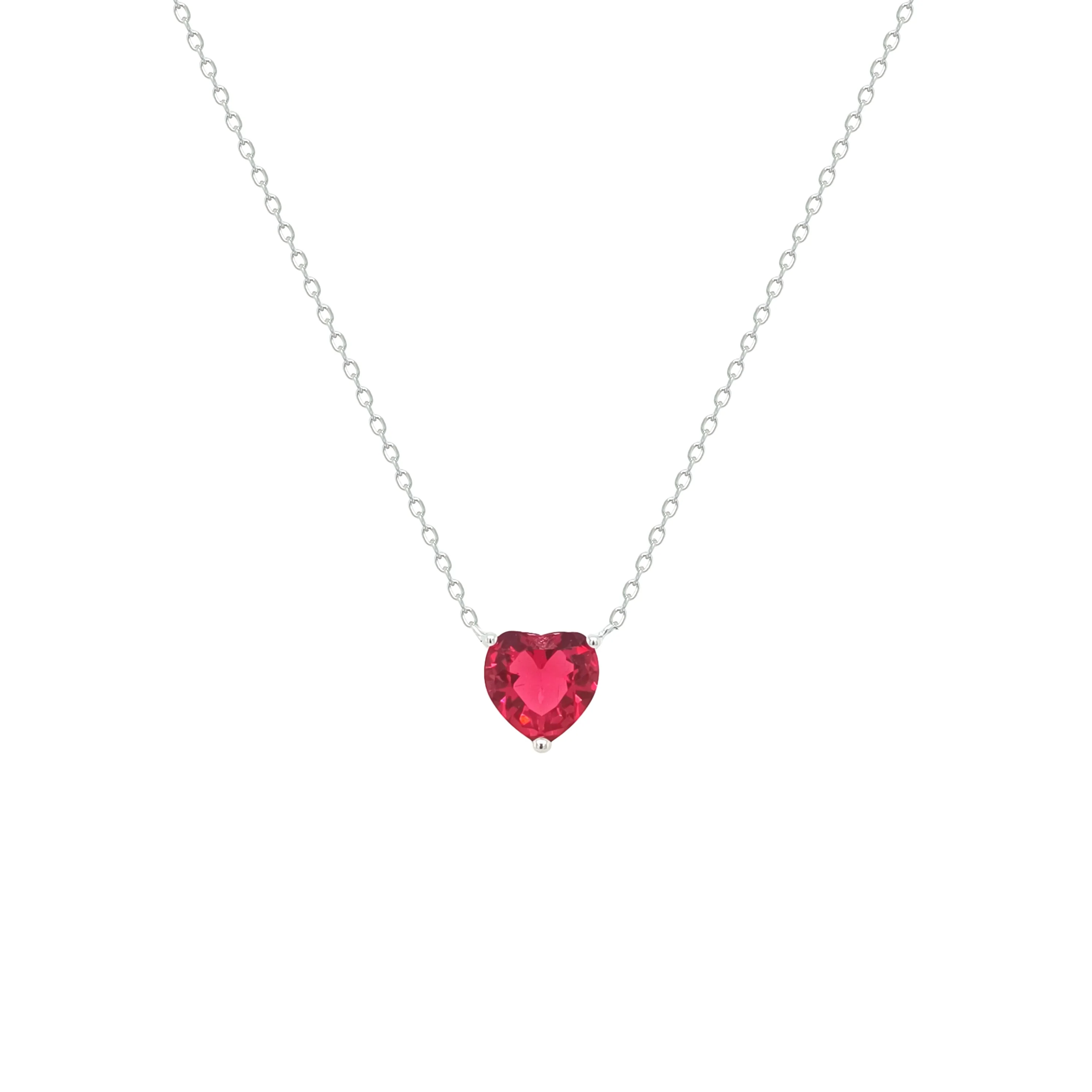Asfour Crystal Chain Necklace With Ruby Heart Pendant In 925 Sterling Silver-NM0074-R - Image 2