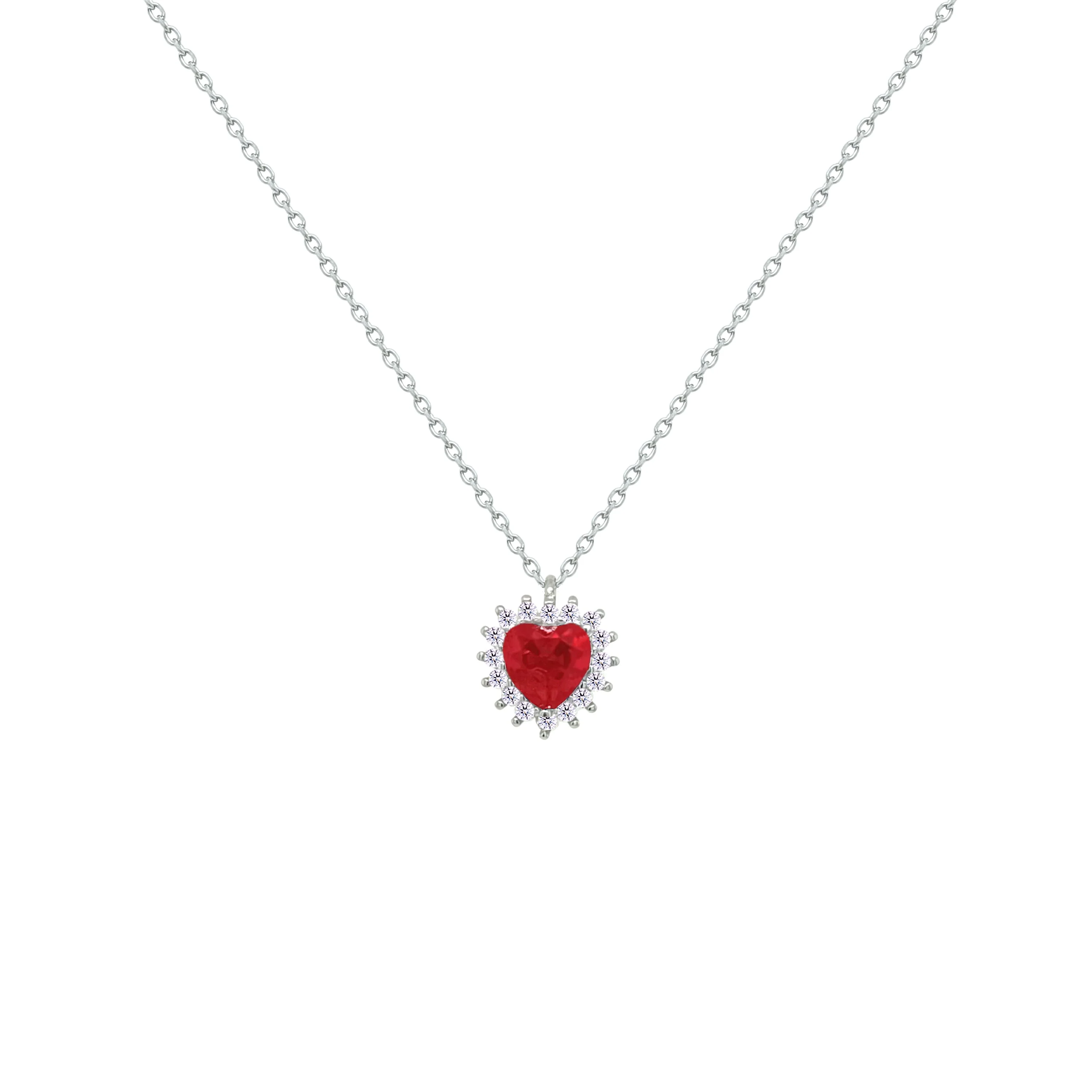 Asfour Crystal Chain Necklace With Ruby Heart Pendant In 925 Sterling Silver-NM0088-R - Image 2