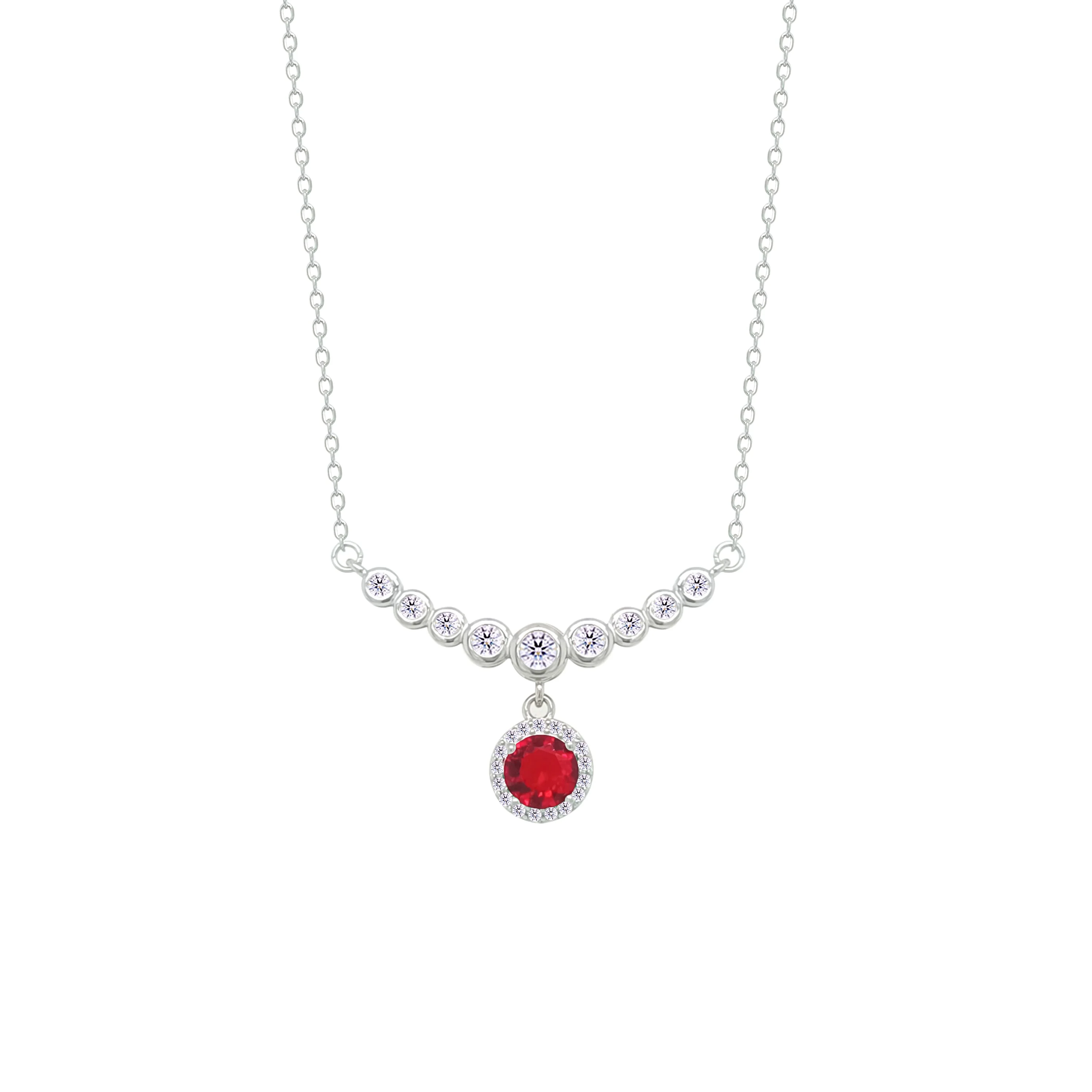 Asfour Crystal Chain Necklace With Ruby Round Design In 925 Sterling Silver-NM0097-WR - Image 2