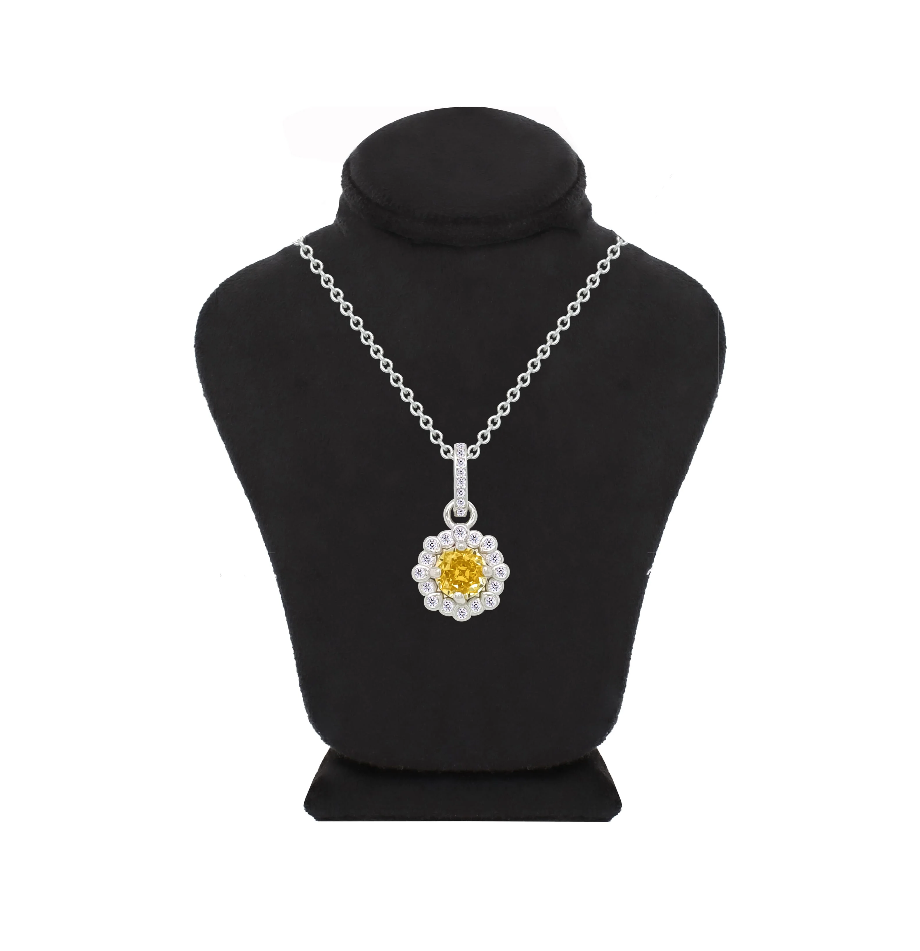 Asfour Crystal Chain Necklace With Yellow Flower Design In 925 Sterling Silver-ND0555-A-Y - Image 3
