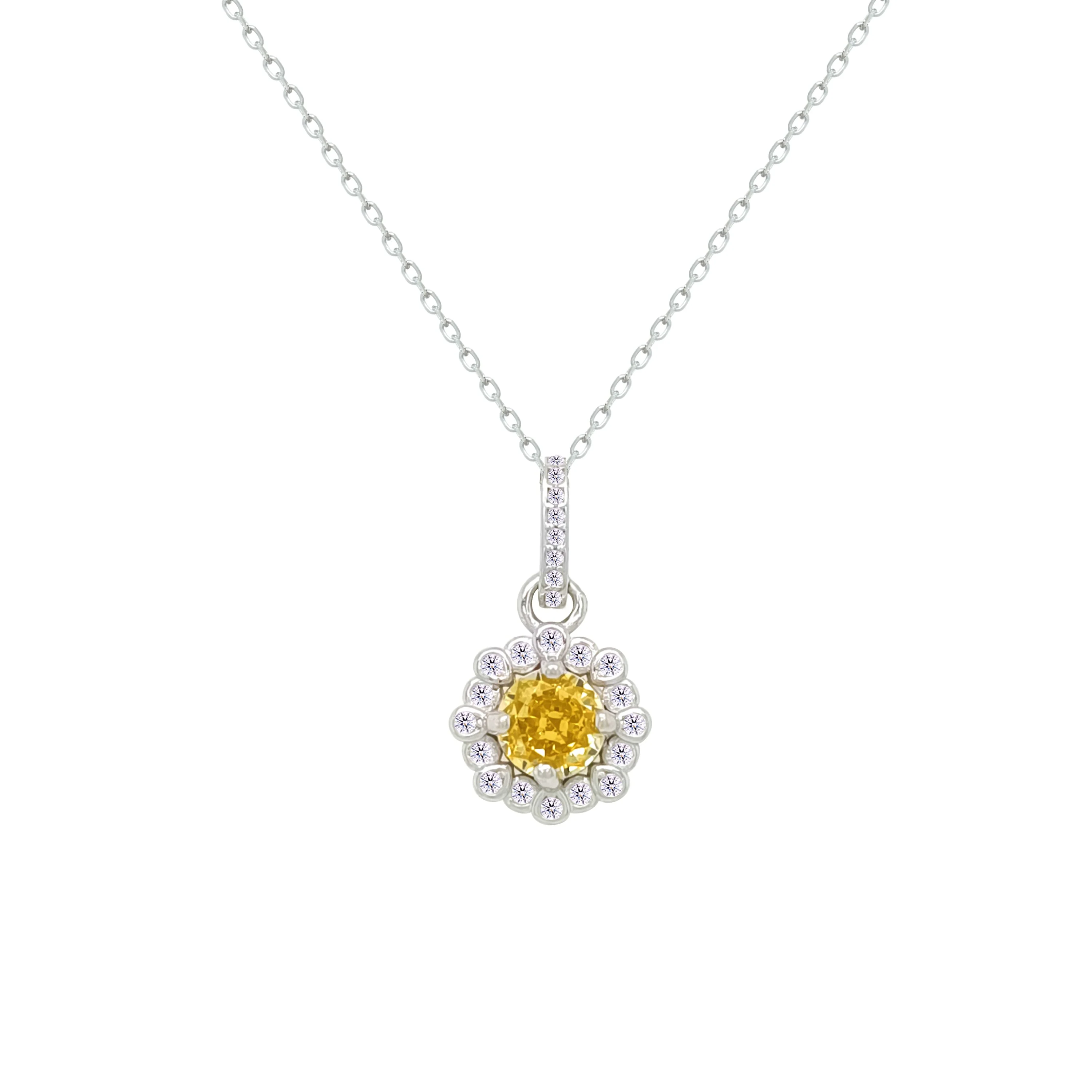 Asfour Crystal Chain Necklace With Yellow Flower Design In 925 Sterling Silver-ND0555-Y - Image 2