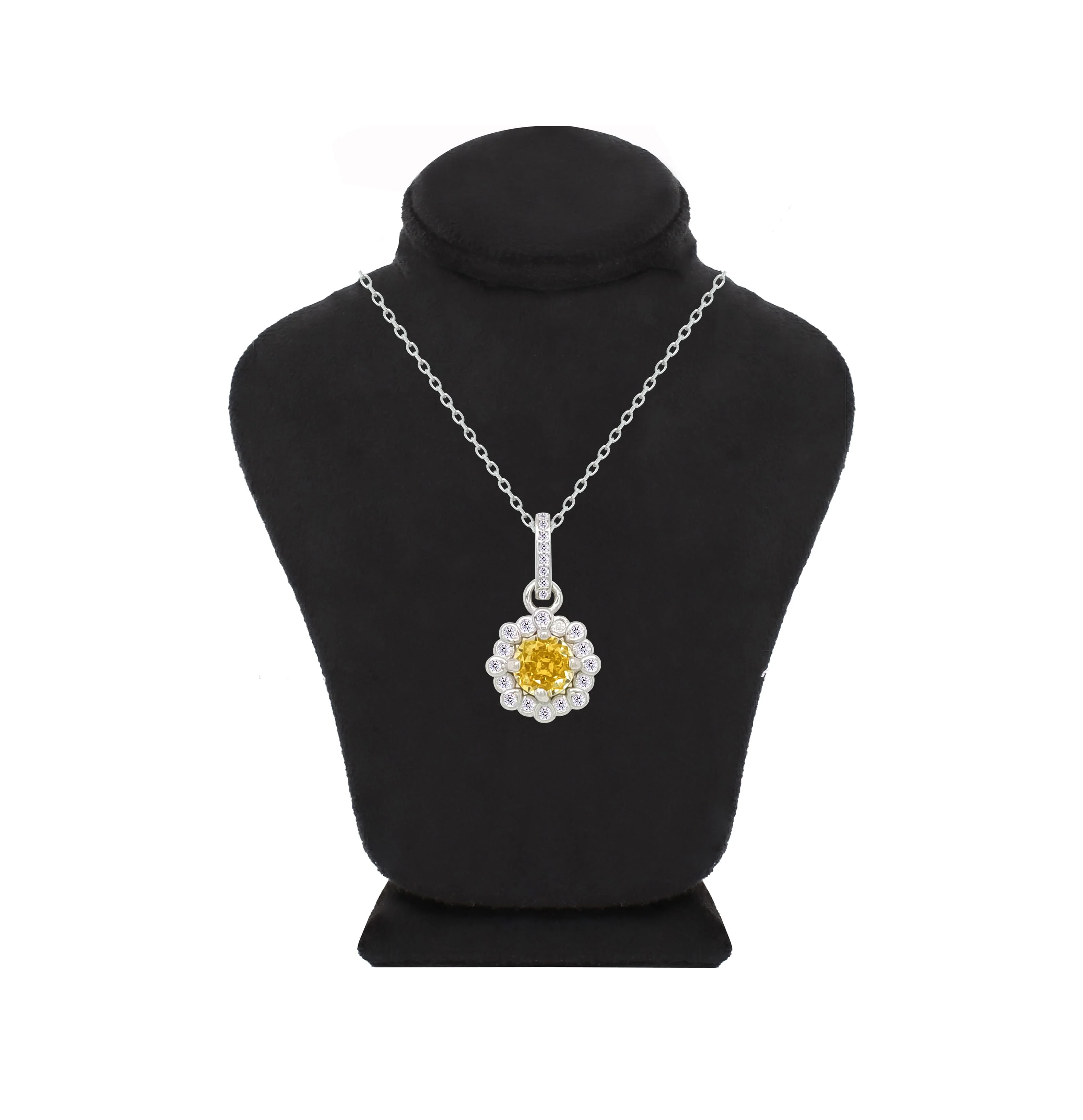 Asfour Crystal Chain Necklace With Yellow Flower Design In 925 Sterling Silver-ND0555-Y - Image 3