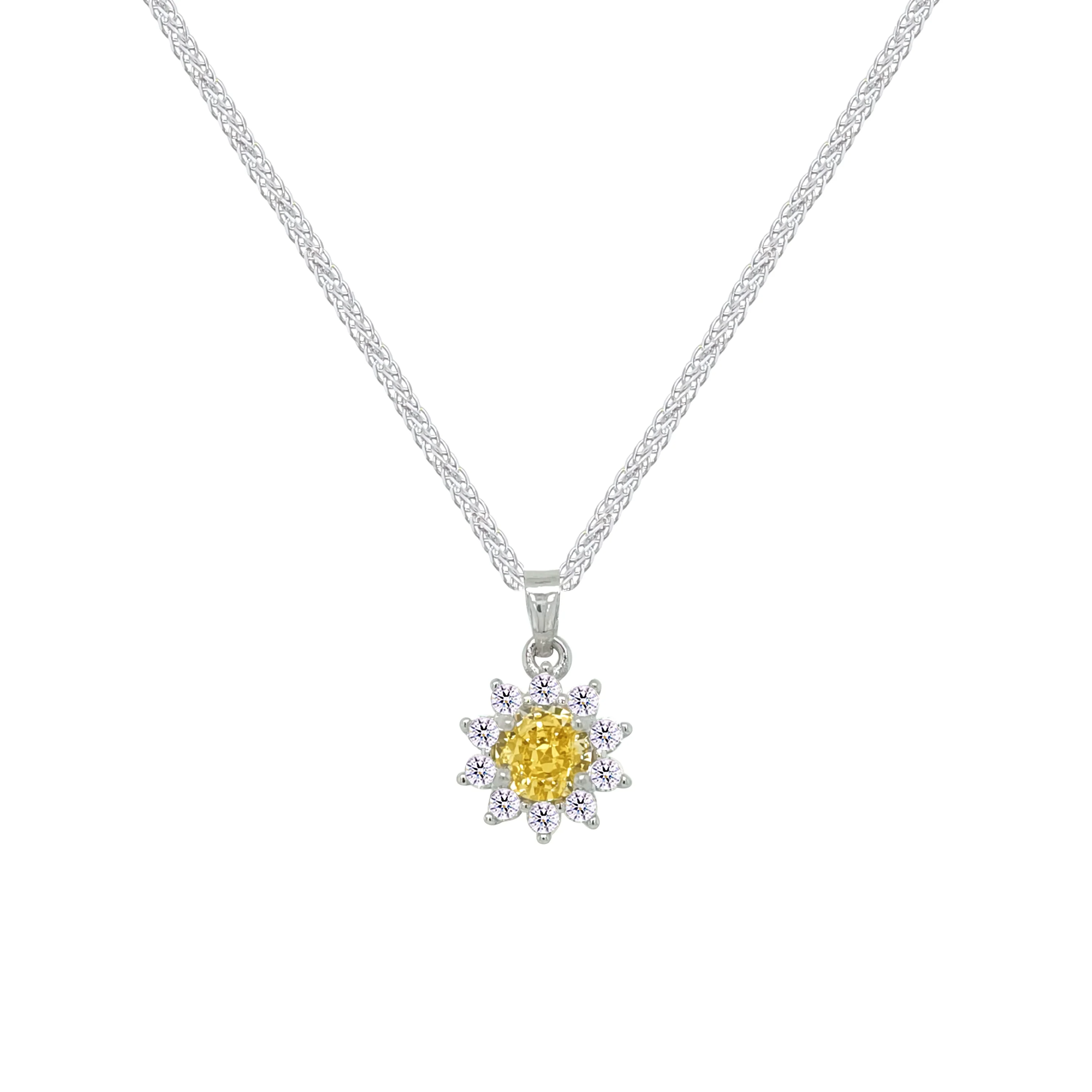 Asfour Crystal Chain Necklace With Yellow Flower Design In 925 Sterling Silver-ND0562-Y - Image 2