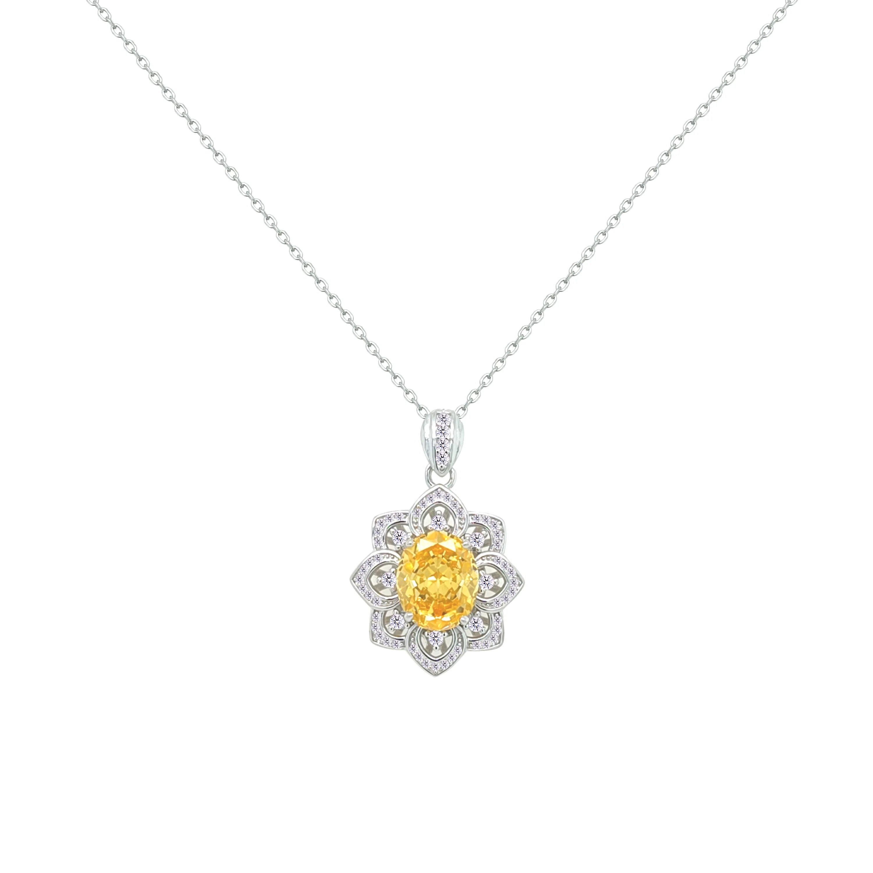 Asfour Crystal Chain Necklace With Yellow Flower Design In 925 Sterling Silver-ND0566-Y - Image 2