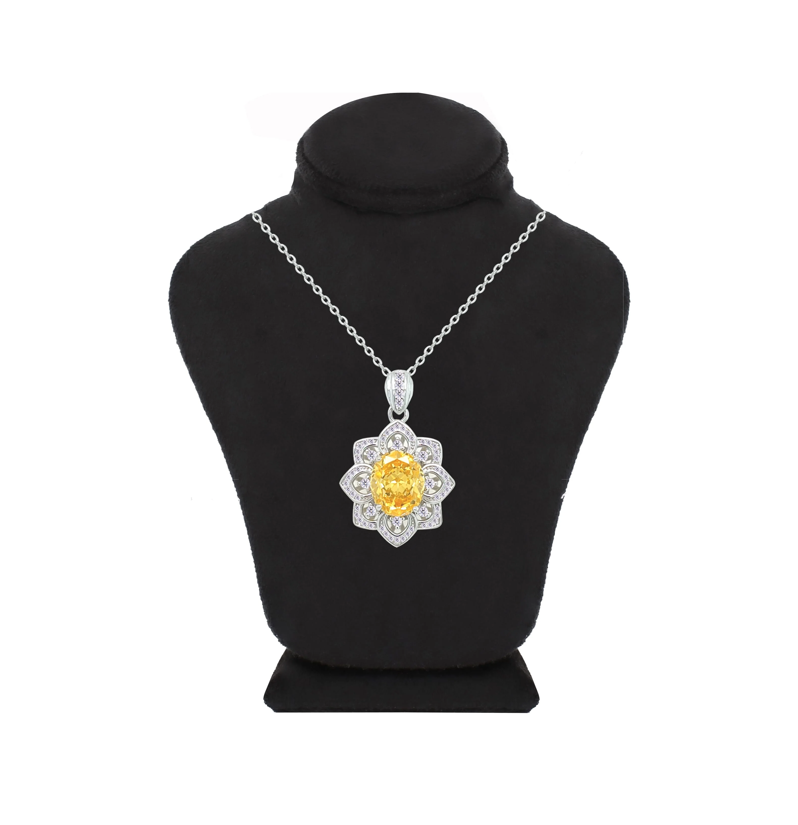 Asfour Crystal Chain Necklace With Yellow Flower Design In 925 Sterling Silver-ND0566-Y - Image 3