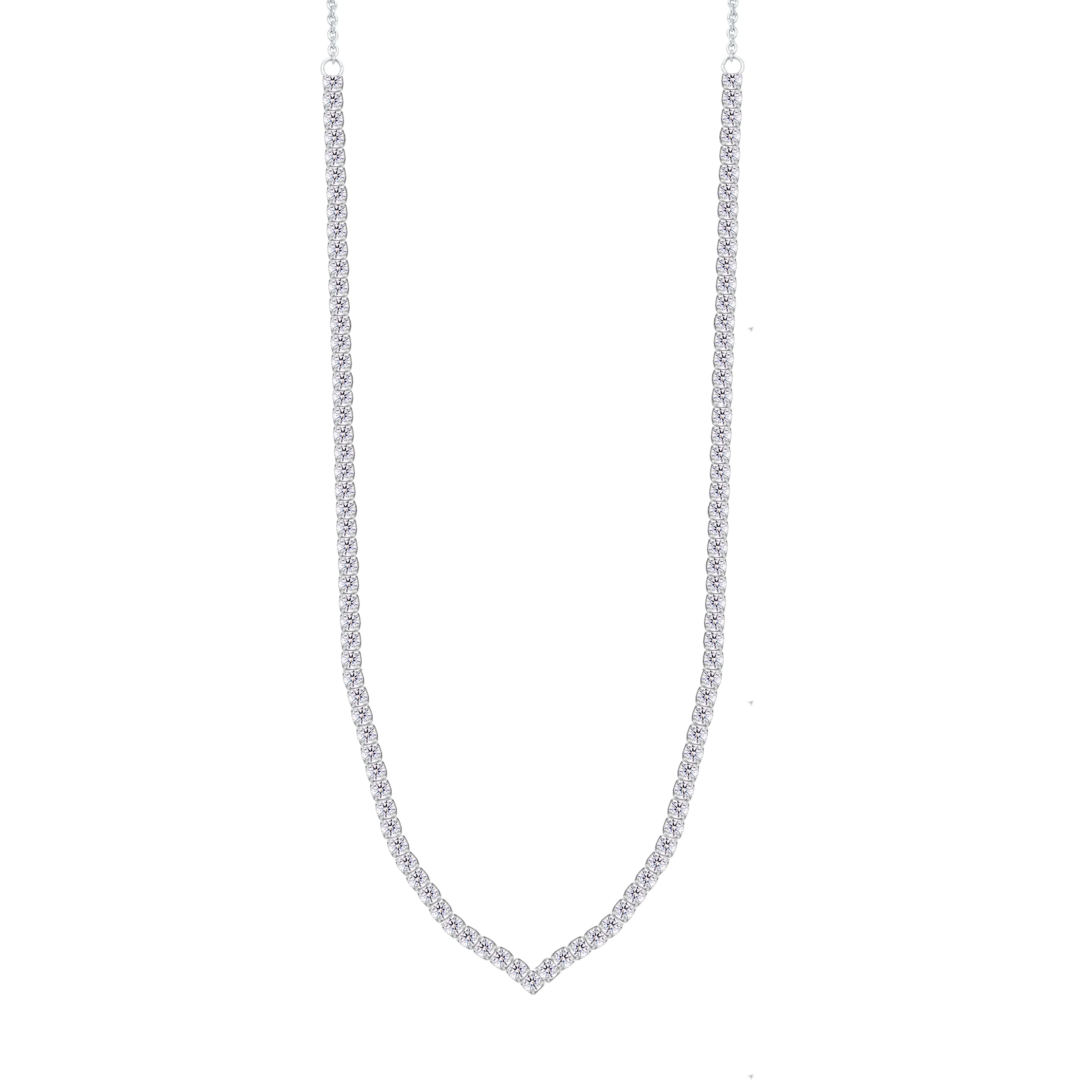 Asfour Crystal Chain Tennis Necklace Inlaid With Round Zircon In 925 Sterling Silver-NM0100