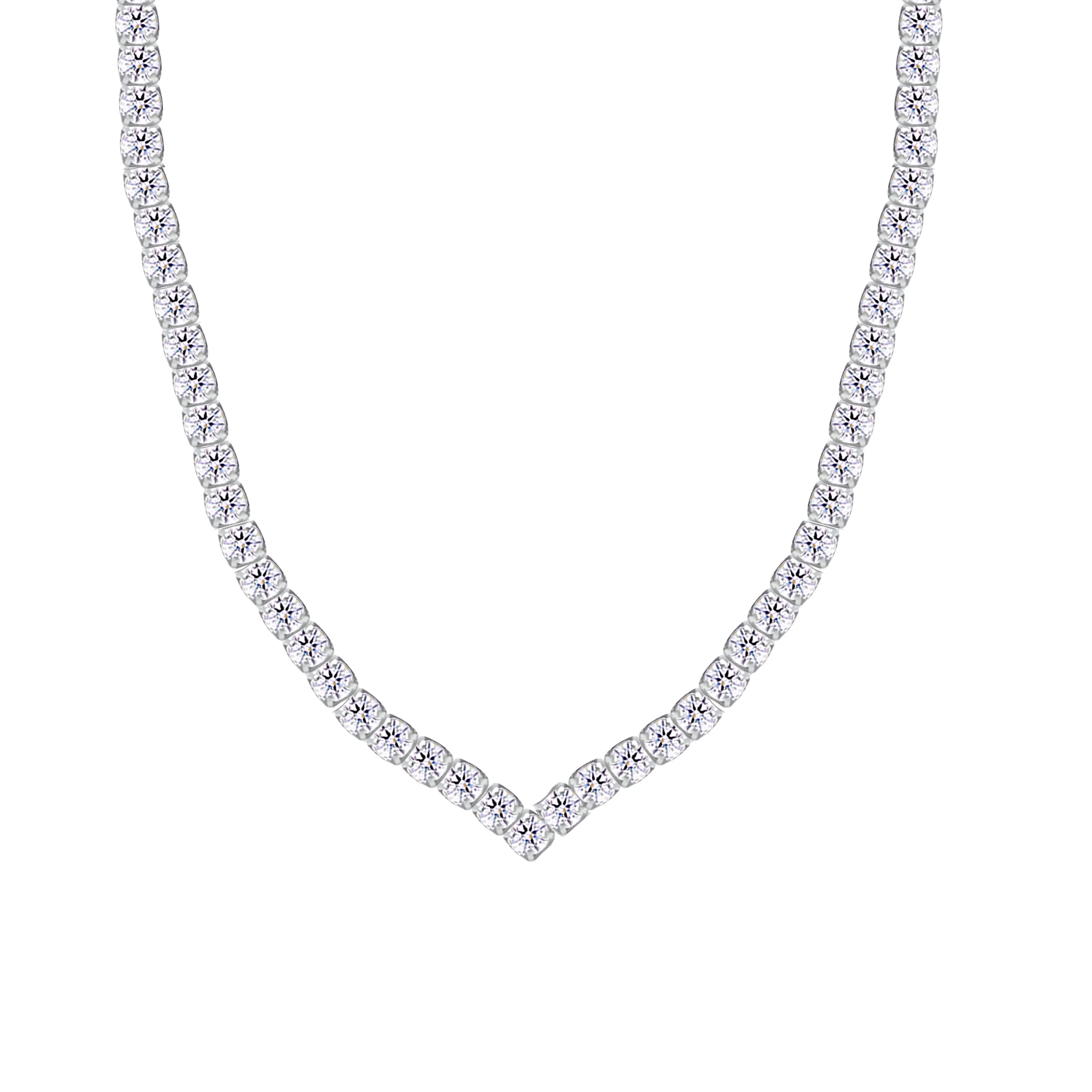 Asfour Crystal Chain Tennis Necklace Inlaid With Round Zircon In 925 Sterling Silver-NM0100 - Image 2