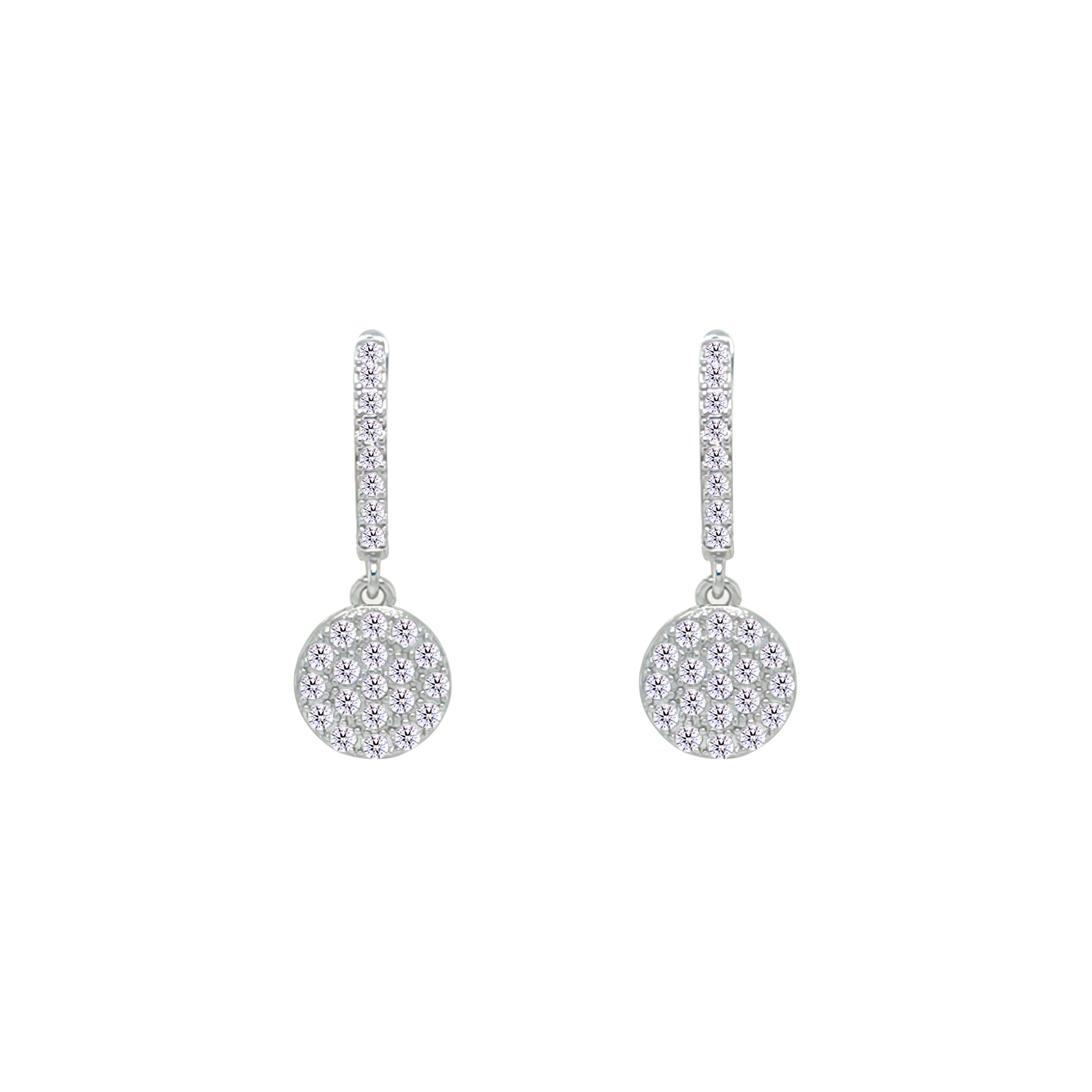Asfour Crystal Dangle Earring Disc Design In 925 Sterling Silver-EM0149