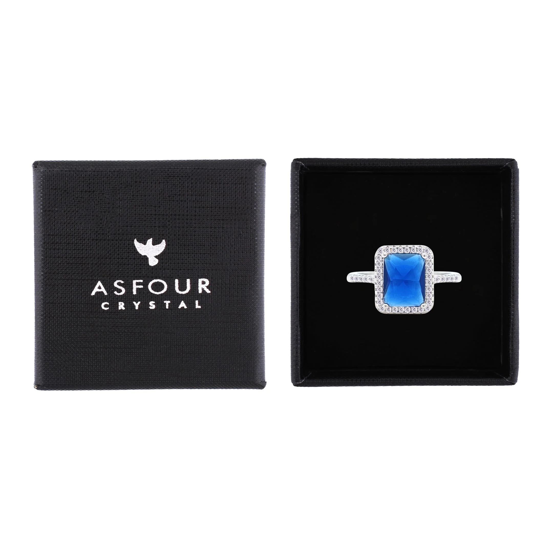Asfour Crystal Drew Ring Inlaid With Blue Stones In 925 Sterling Silver-RM0107-B-8 - Image 2