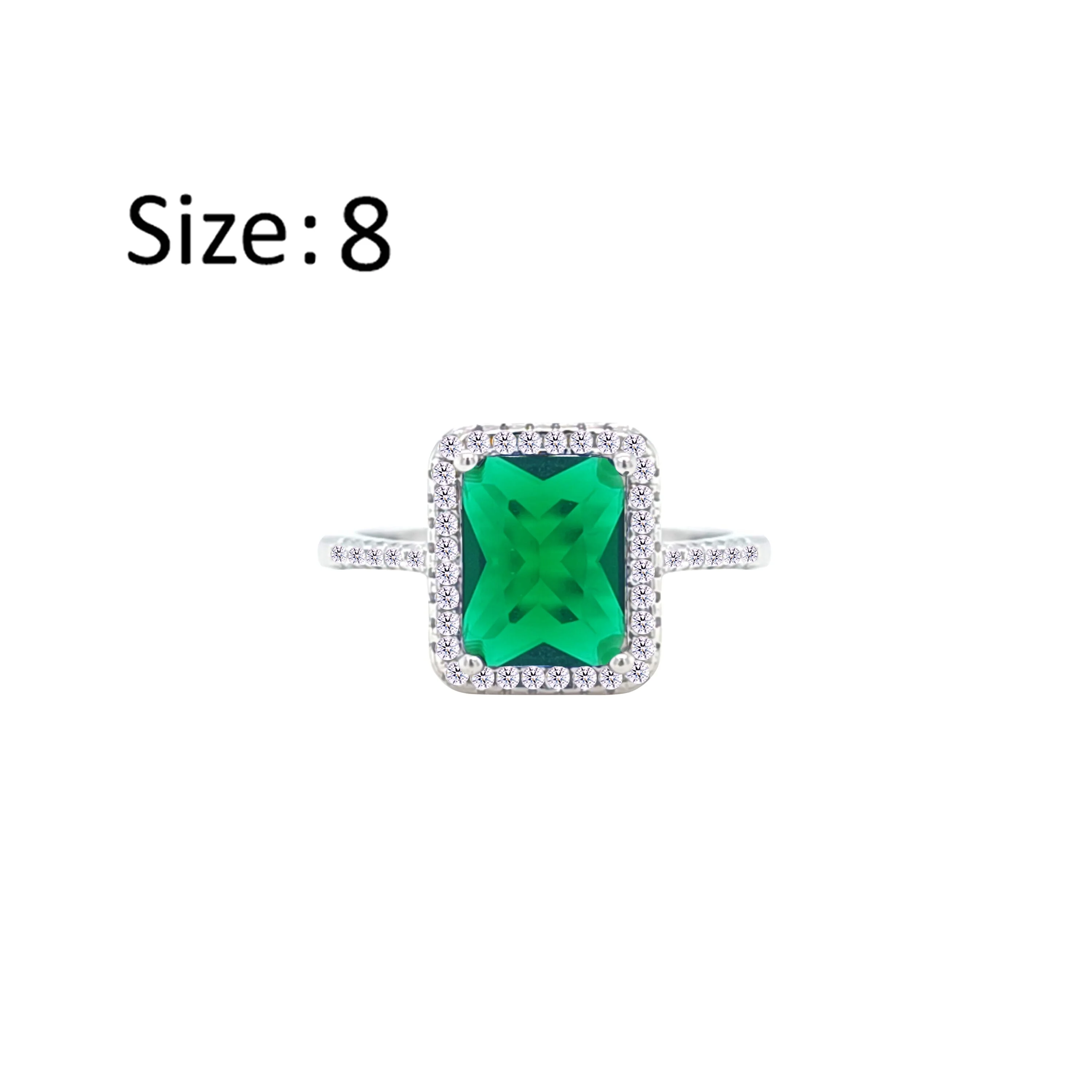 Asfour Crystal Drew Ring Inlaid With Emerald Zircon Stones In 925 Sterling Silver-RM0107-G-8
