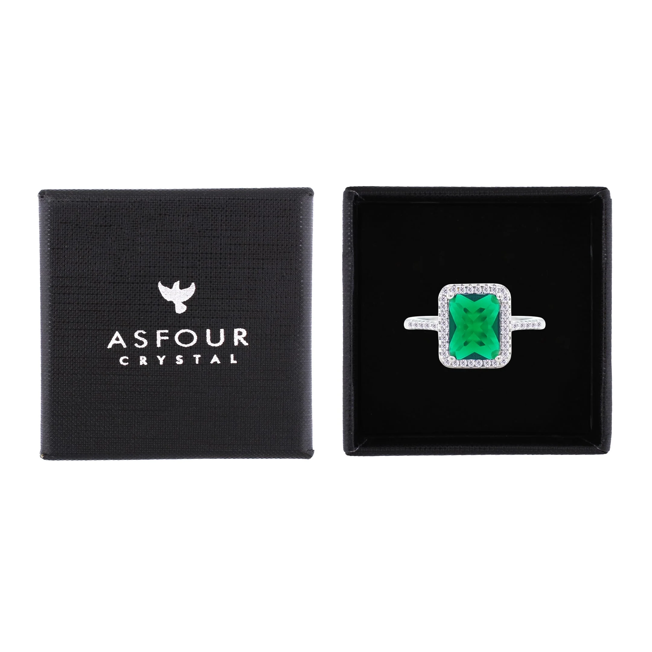 Asfour Crystal Drew Ring Inlaid With Emerald Zircon Stones In 925 Sterling Silver-RM0107-G-8 - Image 2