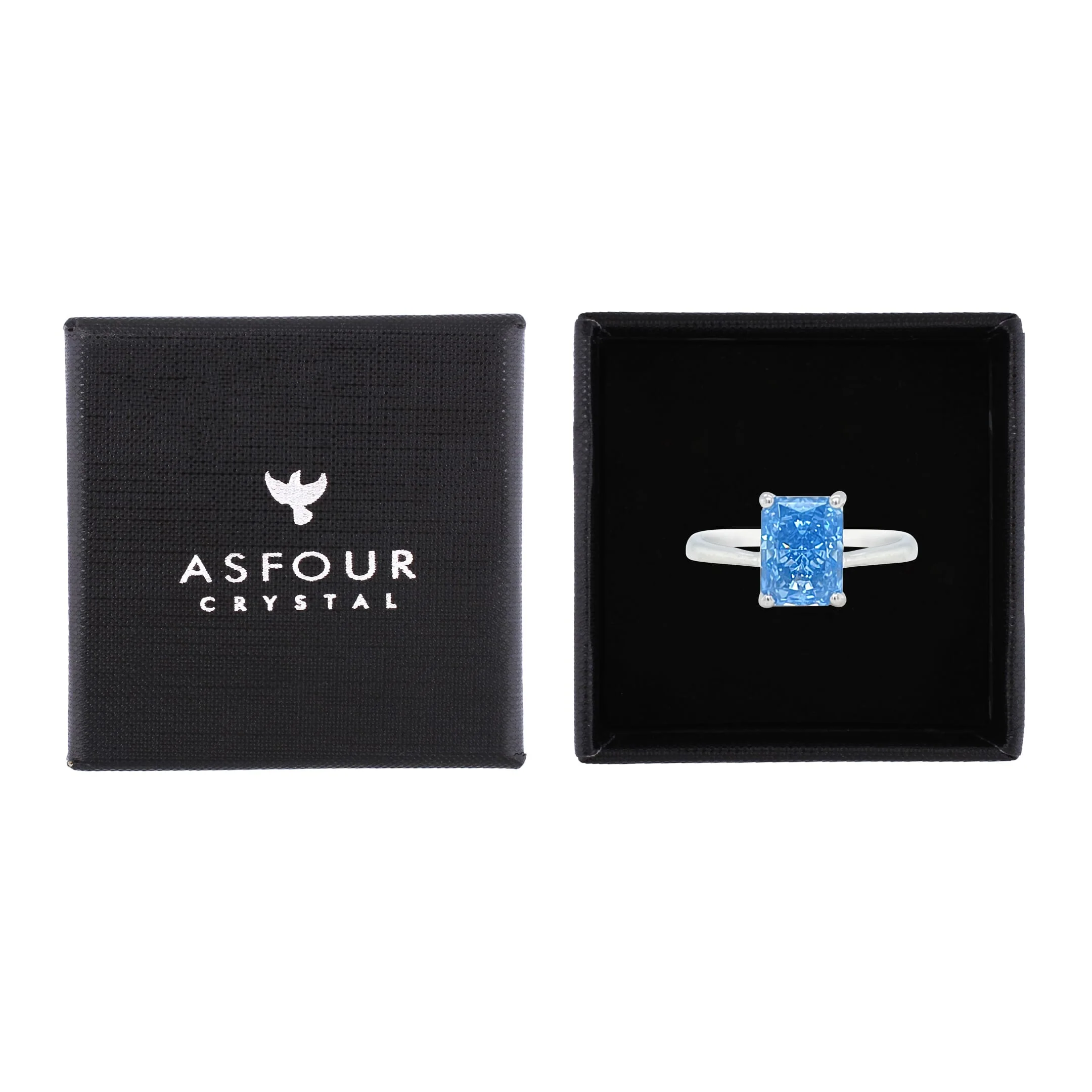 Asfour Crystal Drew Ring With Aquamarine Emerald Zircon In 925 Sterling Silver-RM0106-M-7 - Image 2