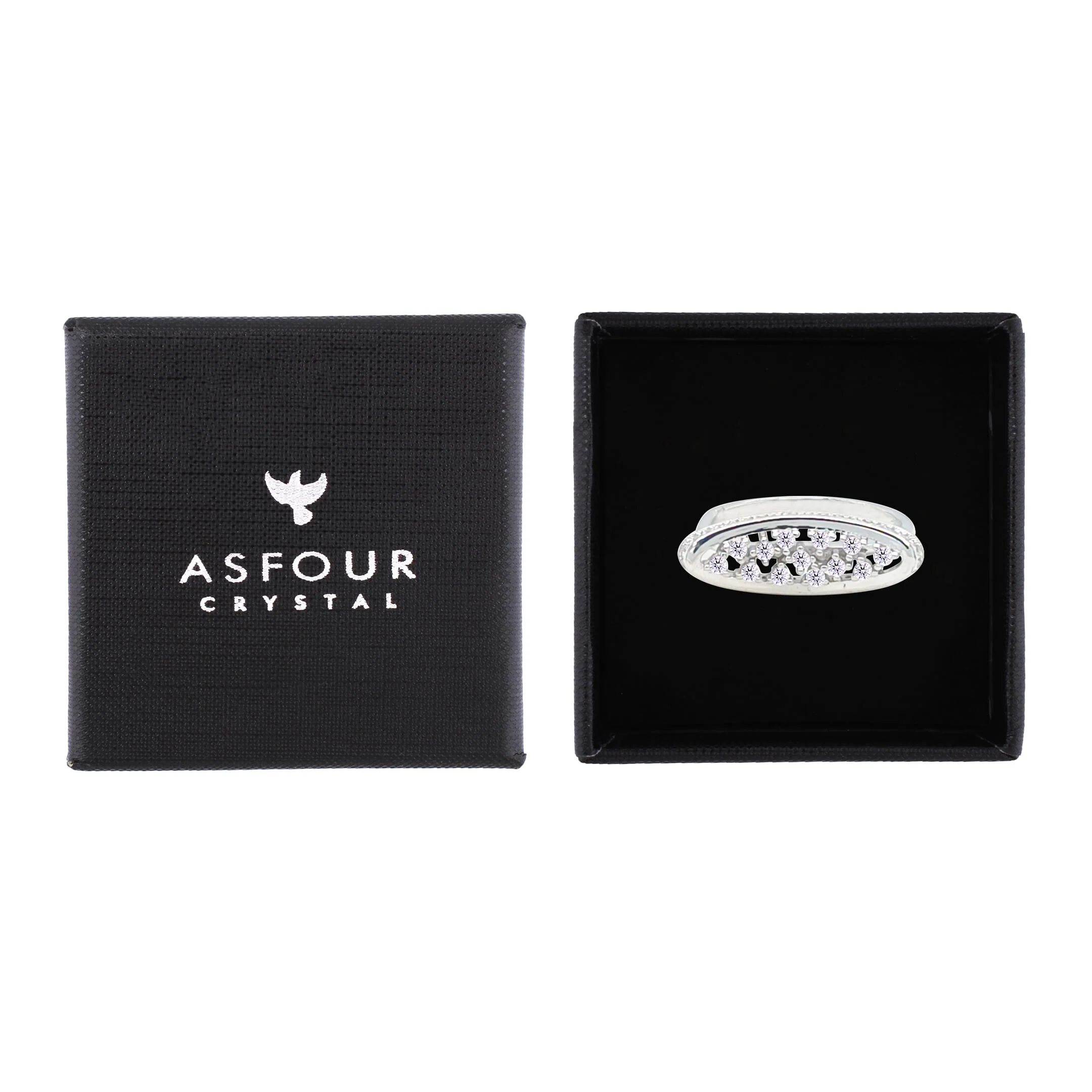 Asfour Crystal Drew Ring With Art Deco Design Inlaid With Zircon In 925 Sterling Silver-RM0125-7 - Image 2