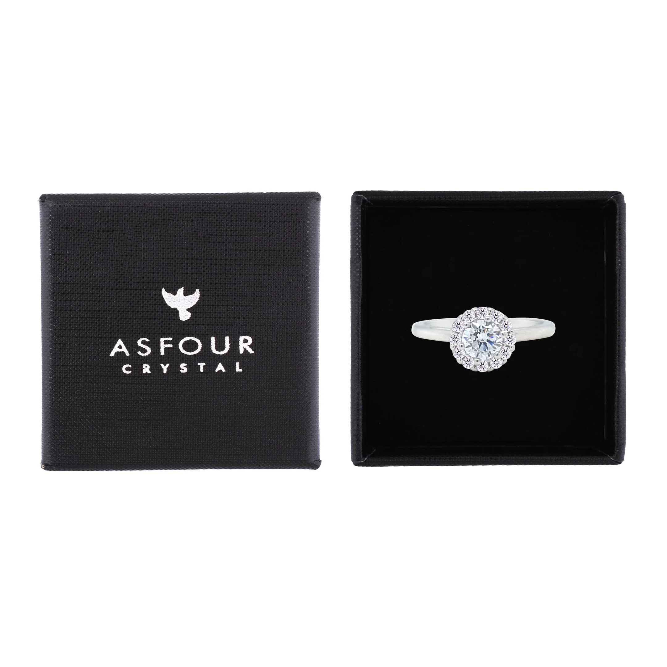 Asfour Crystal Drew Ring With Floral Round Design In 925 Sterling Silver-RM0128-9 - Image 2