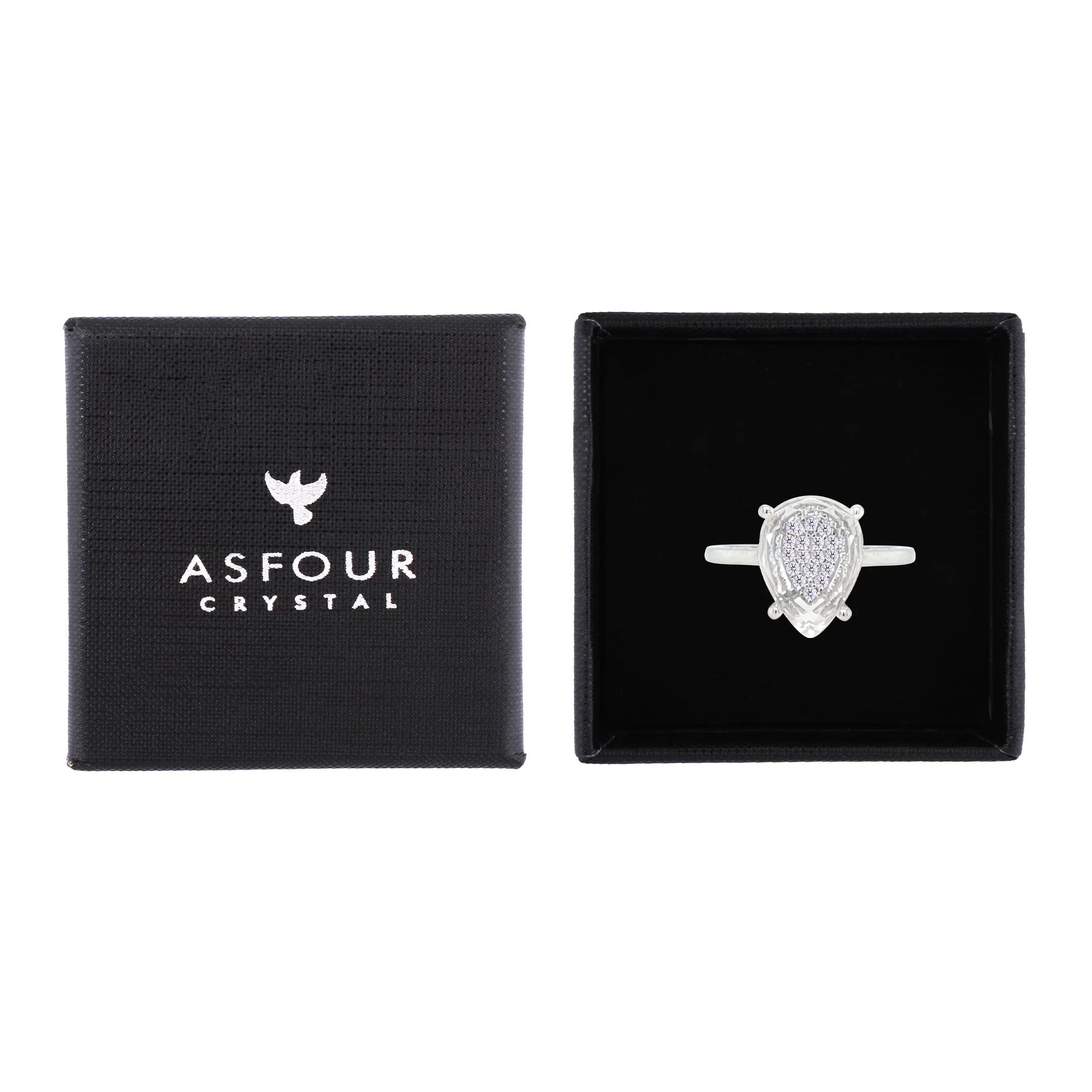 Asfour Crystal Drew Ring With Glass Pear Design Inlaid With Zircon In 925 Sterling Silver-RM0130-8 - Image 2