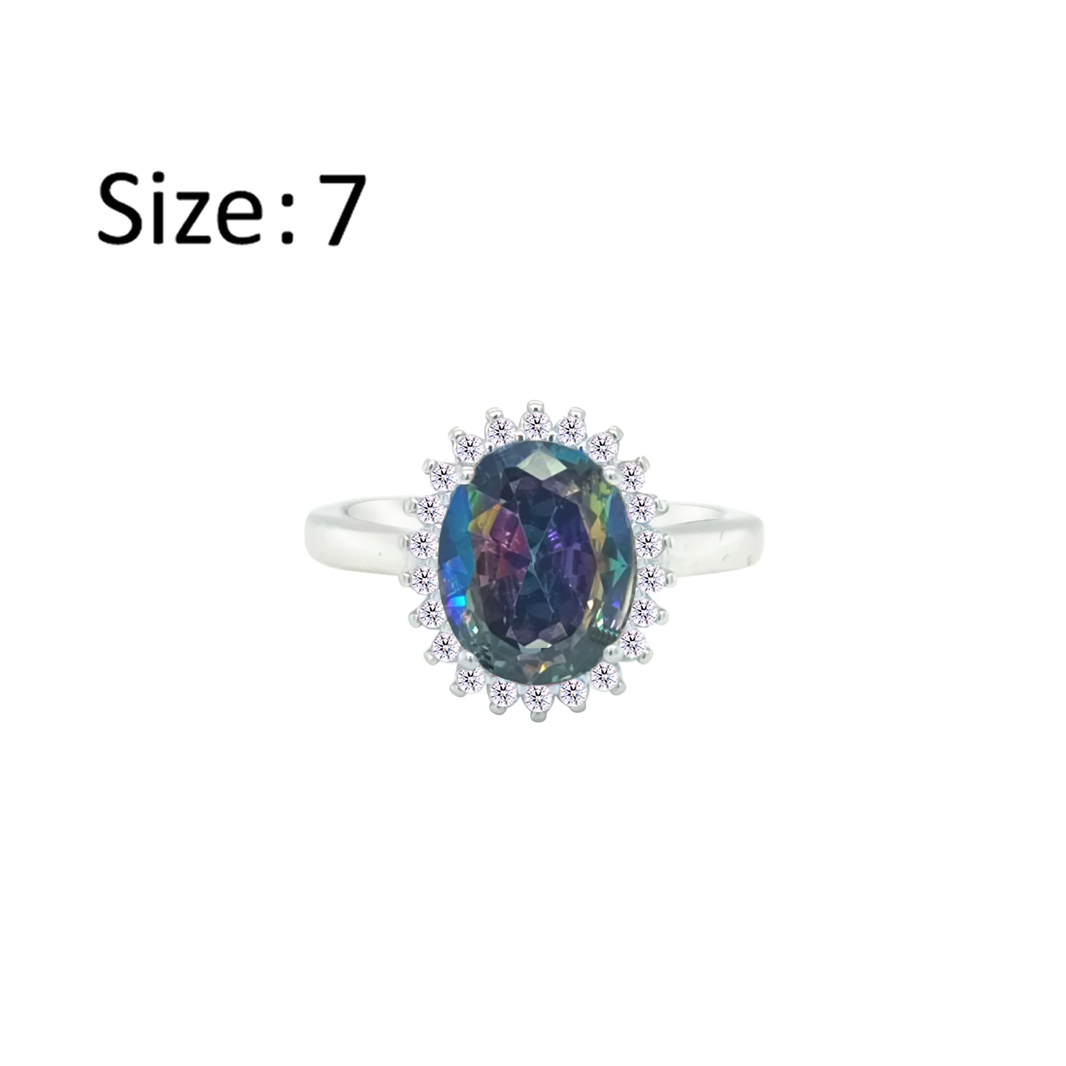 Asfour Crystal Drew Ring With Halo Multi Color Oval Design In 925 Sterling Silver-RD0212-AP-7