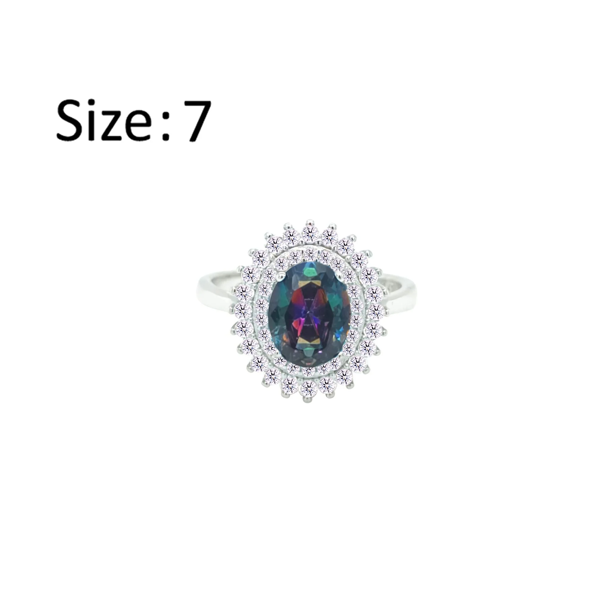 Asfour Crystal Drew Ring With Halo Multi Color Oval Design In 925 Sterling Silver-RD0213-WAP-7