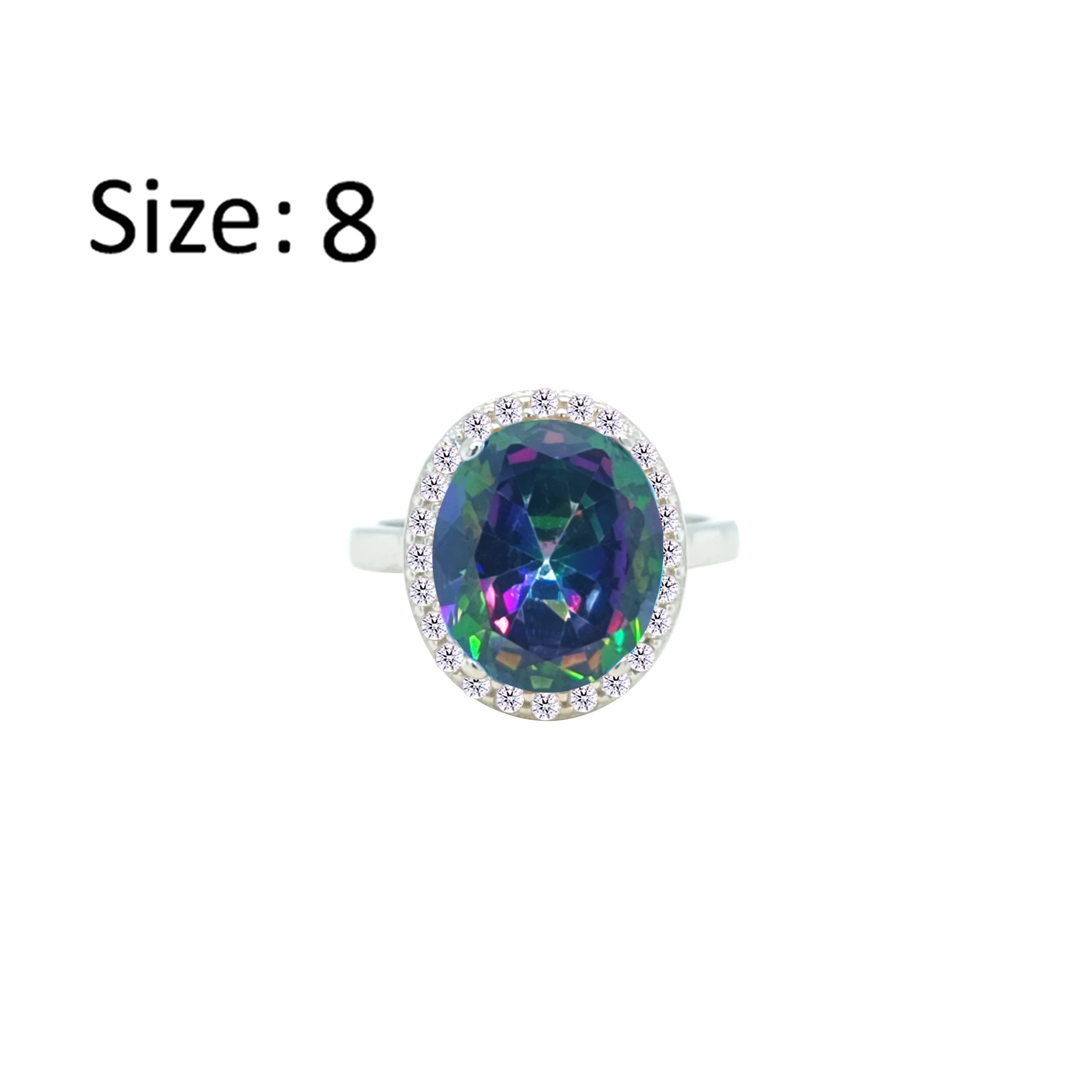 Asfour Crystal Drew Ring With Halo Multi Color Oval Design In 925 Sterling Silver-RD0214-AP-8