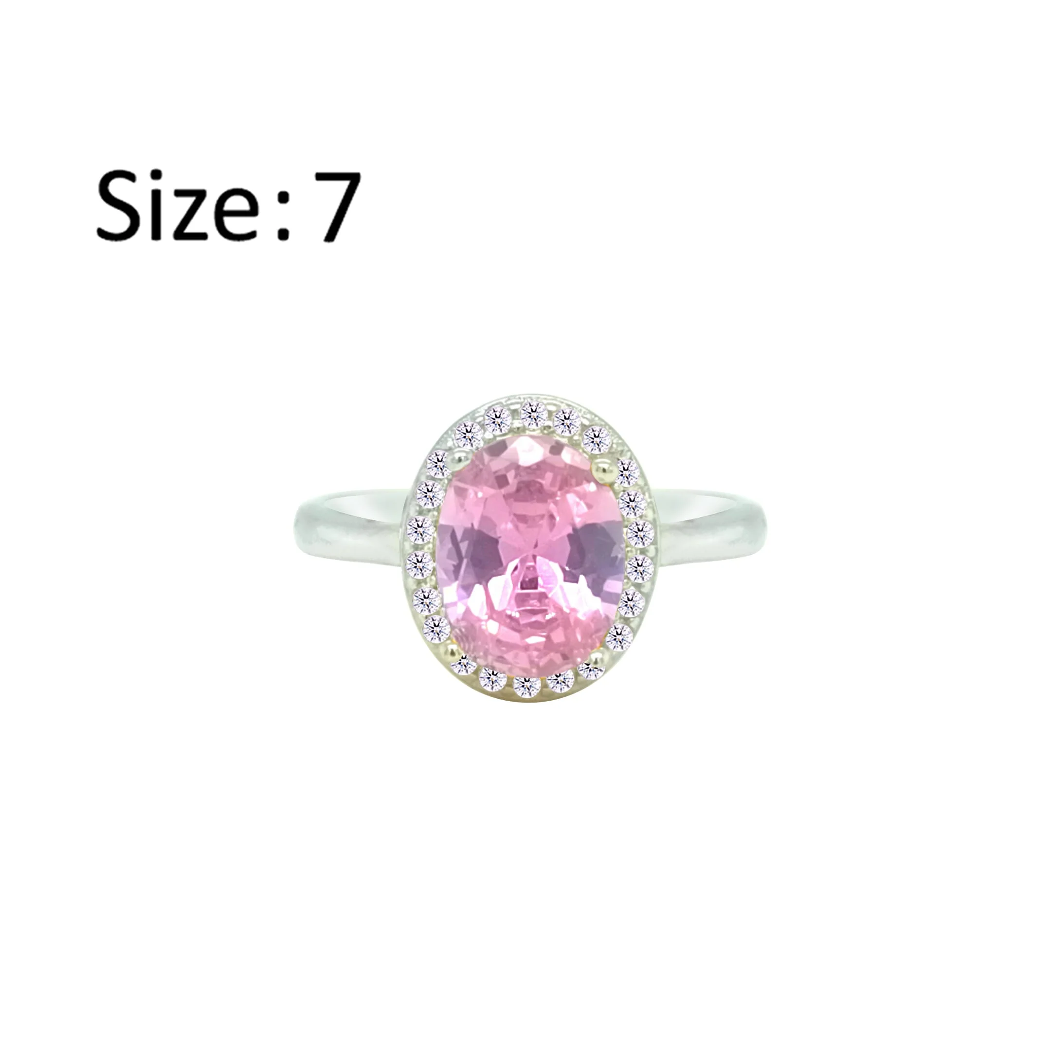Asfour Crystal Drew Ring With Halo Rose Oval Design In 925 Sterling Silver-RD0211-O-7