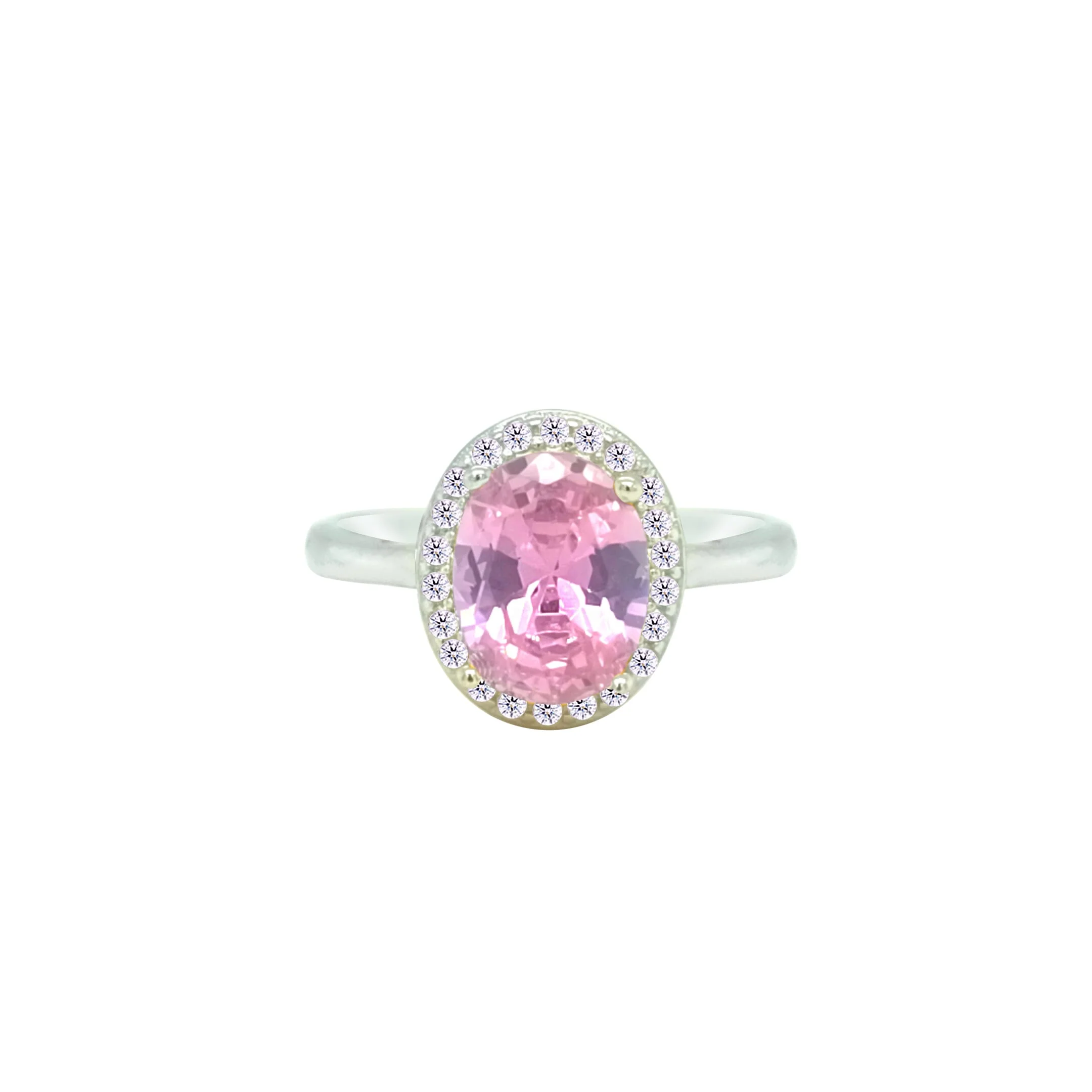Asfour Crystal Drew Ring With Halo Rose Oval Design In 925 Sterling Silver-RD0211-O-7 - Image 2