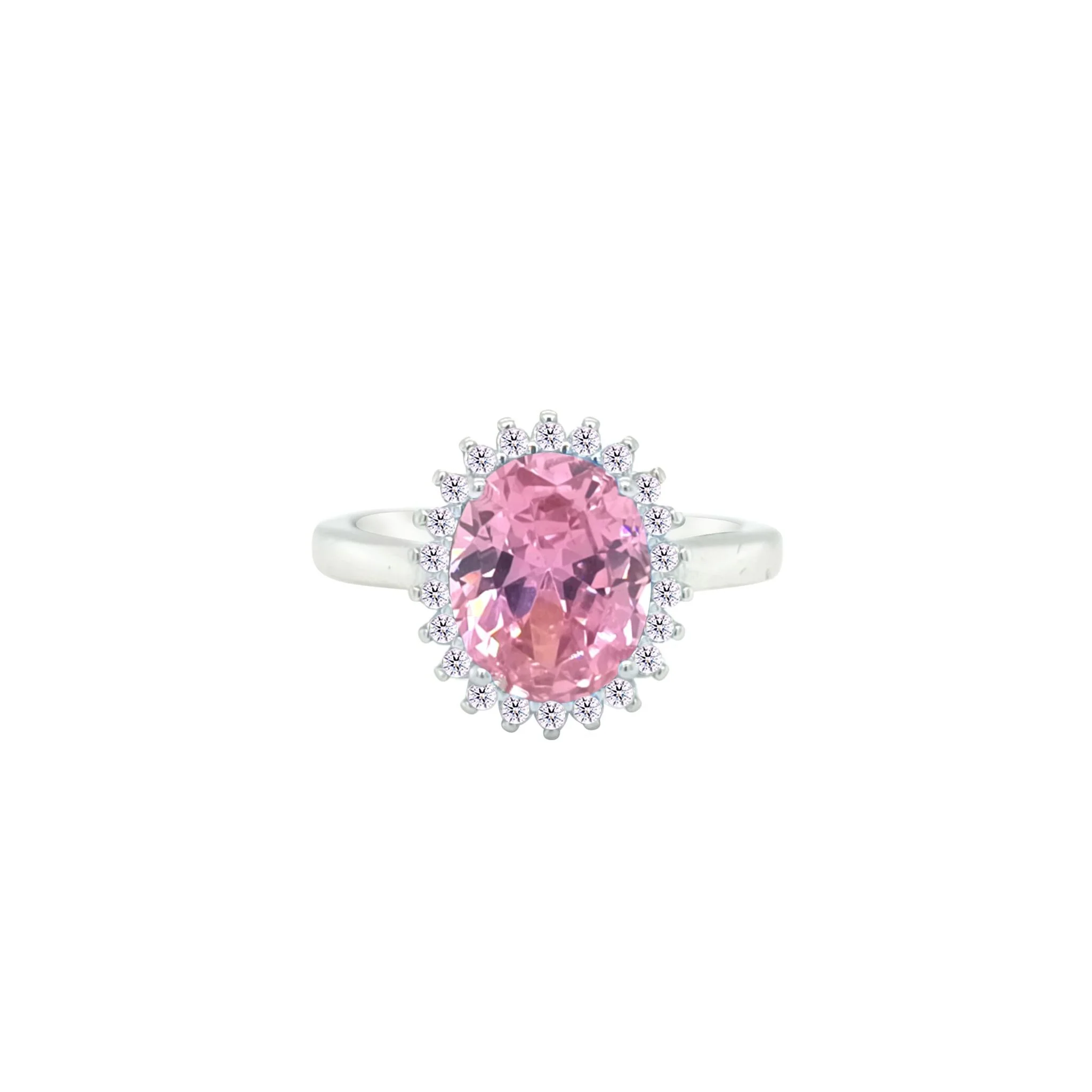 Asfour Crystal Drew Ring With Halo Rose Oval Design In 925 Sterling Silver-RD0212-O-7 - Image 2