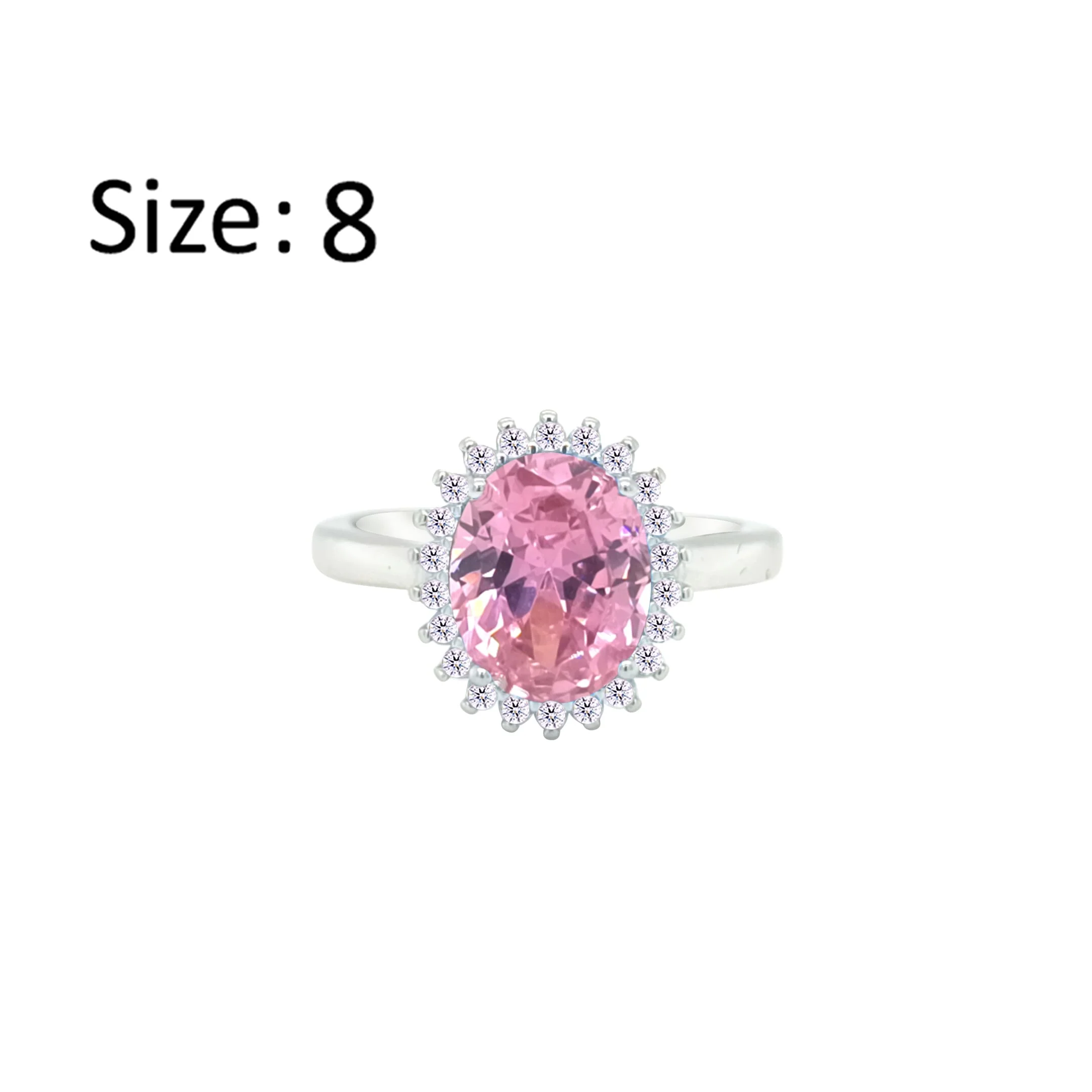 Asfour Crystal Drew Ring With Halo Rose Oval Design In 925 Sterling Silver-RD0212-O-8