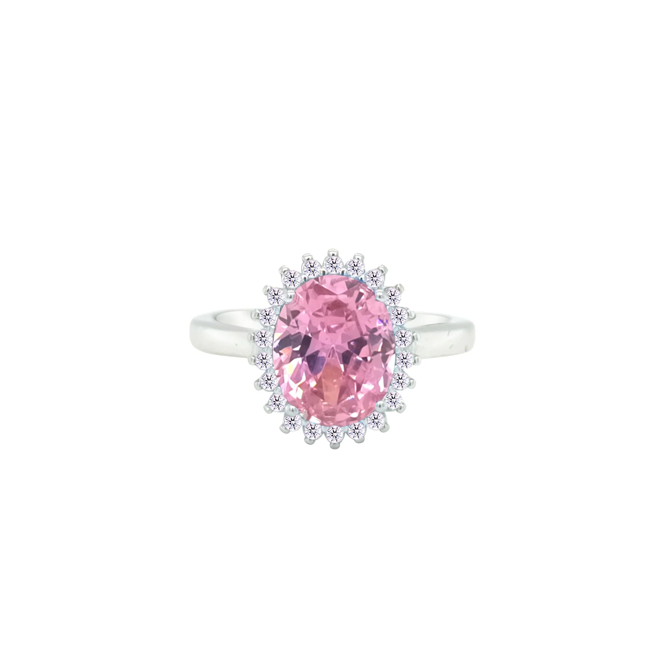Asfour Crystal Drew Ring With Halo Rose Oval Design In 925 Sterling Silver-RD0212-O-8 - Image 2