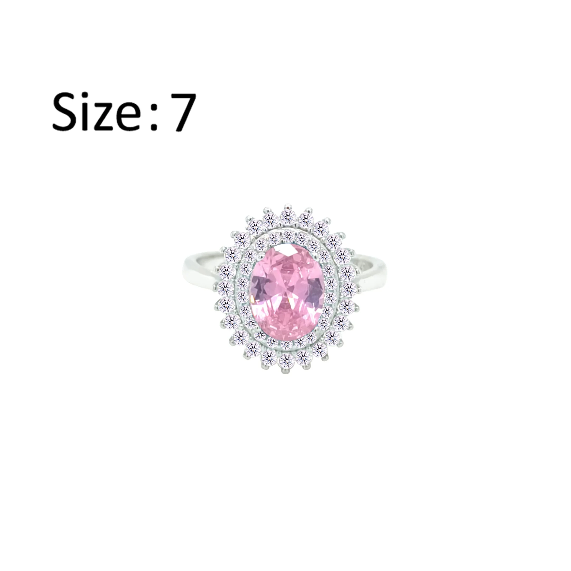 Asfour Crystal Drew Ring With Halo Rose Oval Design In 925 Sterling Silver-RD0213-WO-7