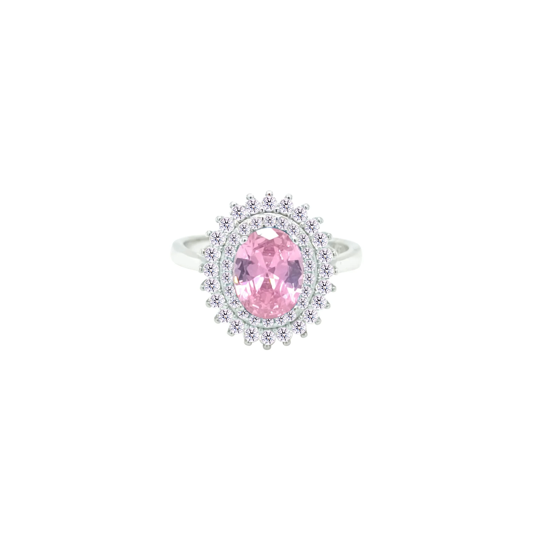 Asfour Crystal Drew Ring With Halo Rose Oval Design In 925 Sterling Silver-RD0213-WO-7 - Image 2