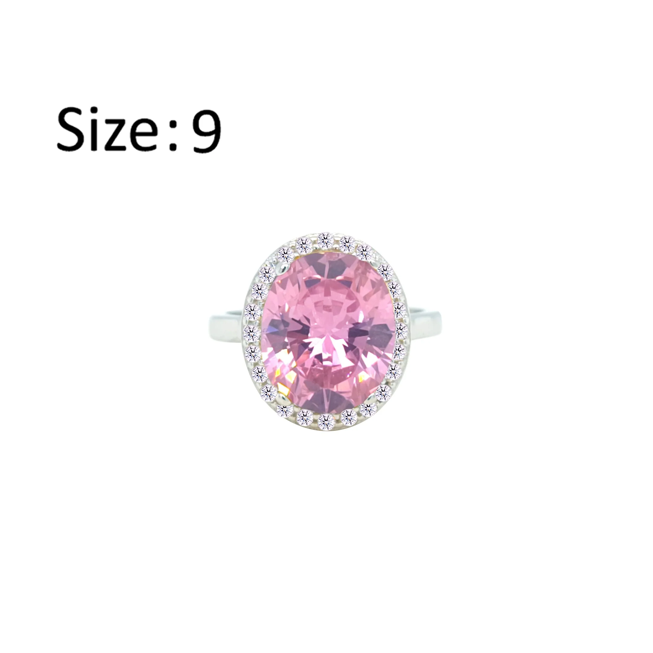 Asfour Crystal Drew Ring With Halo Rose Oval Design In 925 Sterling Silver-RD0214-O-9