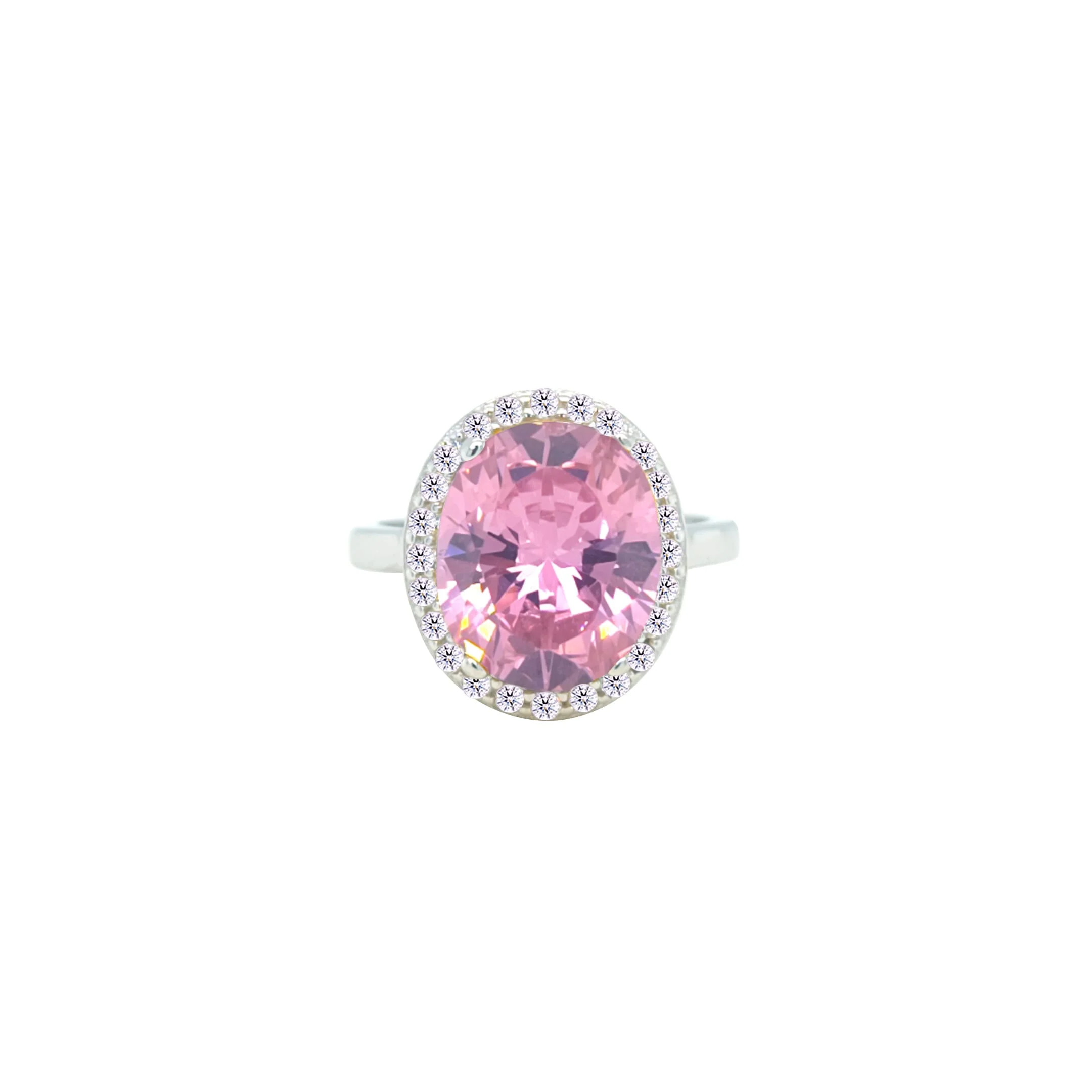 Asfour Crystal Drew Ring With Halo Rose Oval Design In 925 Sterling Silver-RD0214-O-9 - Image 2