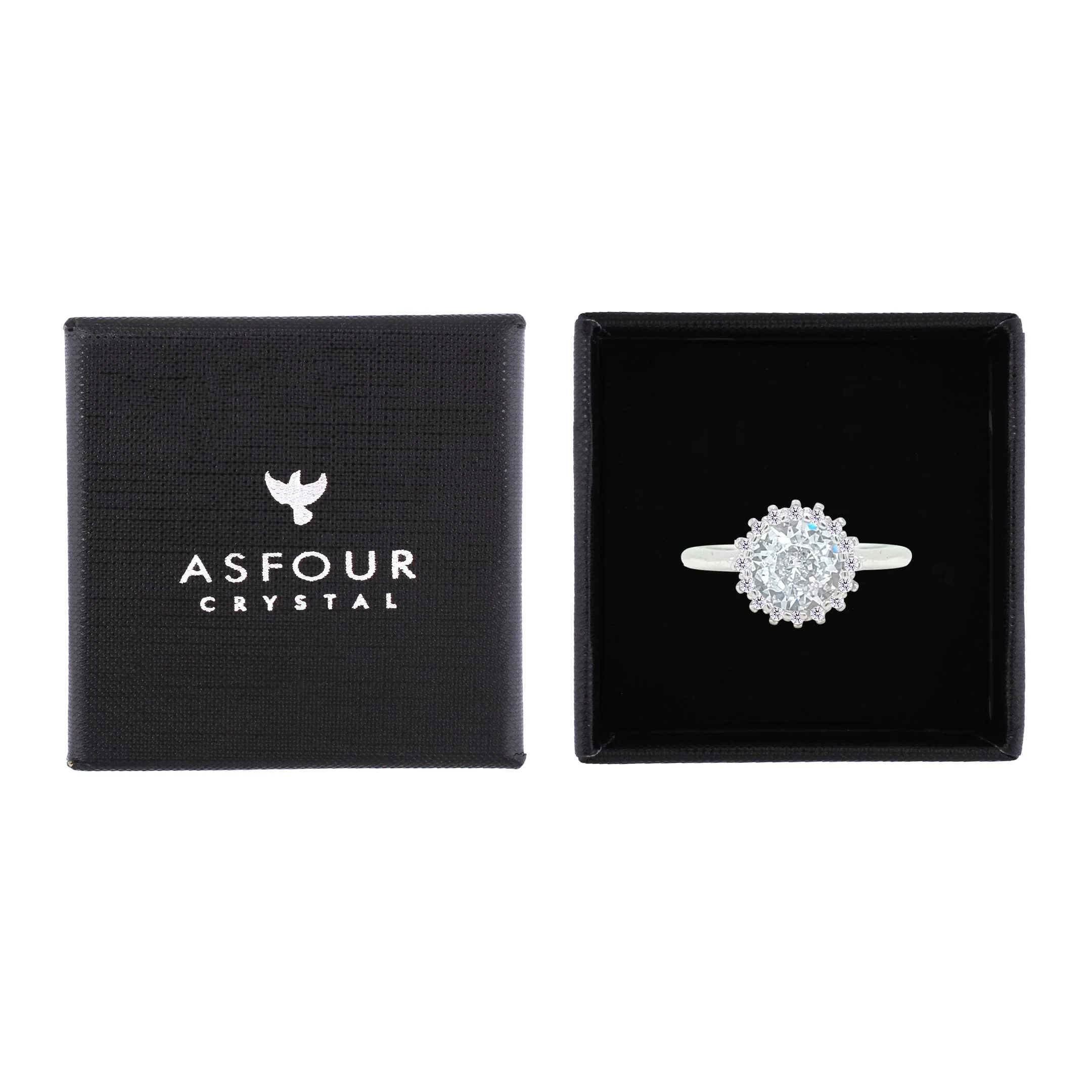 Asfour Crystal Drew ring With Halo Round Zircon Stone In 925 Sterling Silver-RM0116-8 - Image 2