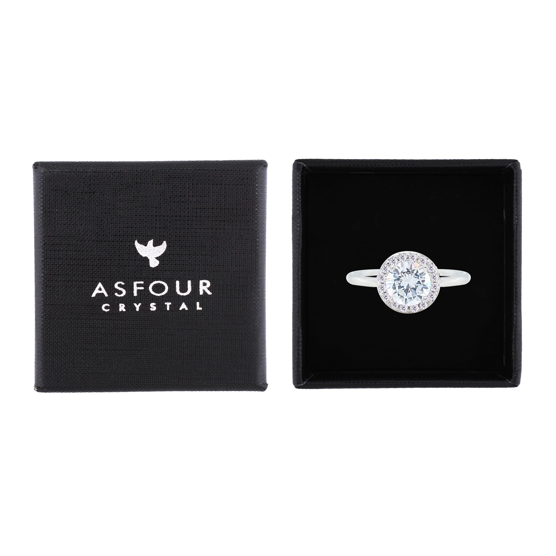 Asfour Crystal Drew ring With Halo Round Zircon Stone In 925 Sterling Silver-RM0121-8 - Image 2