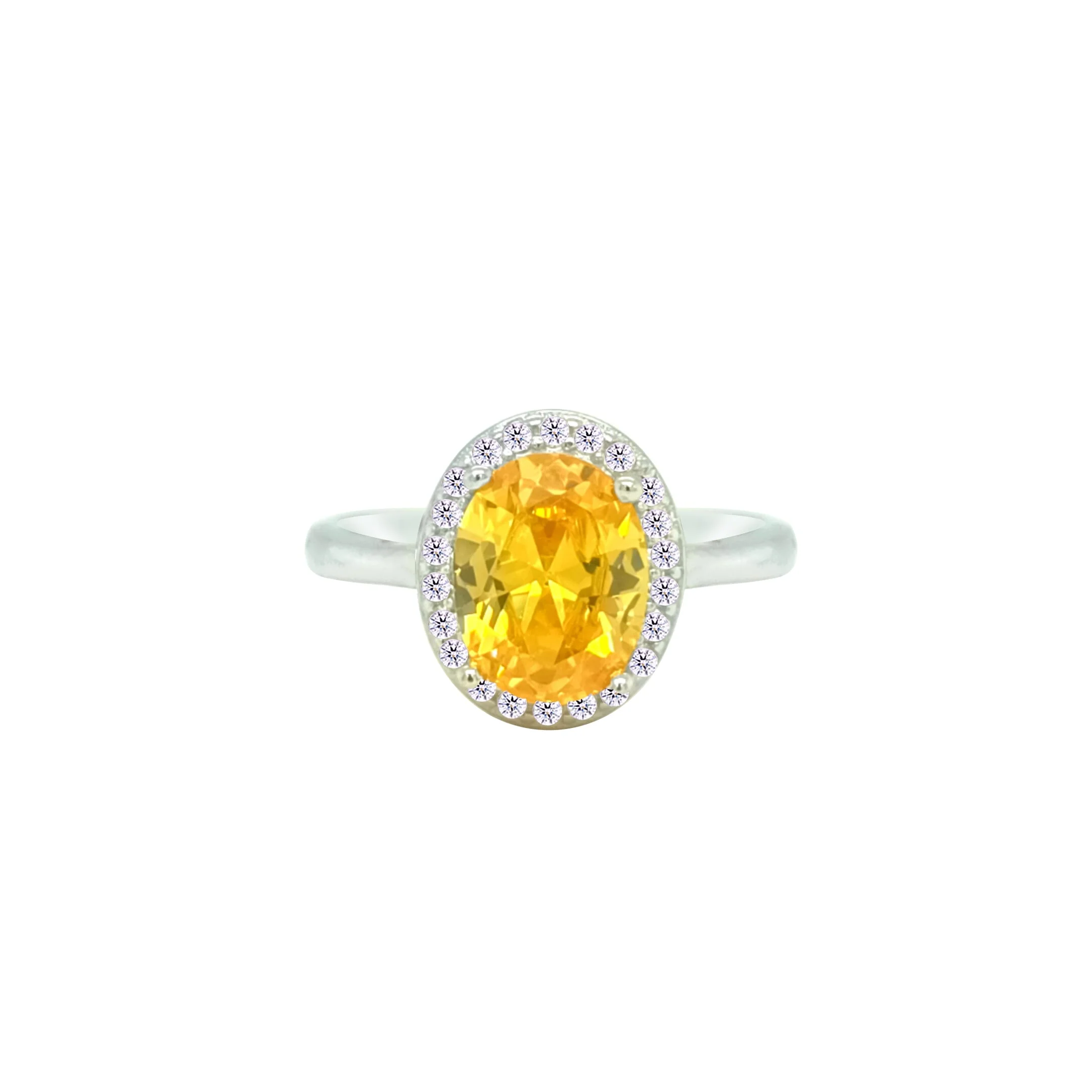 Asfour Crystal Drew Ring With Halo Yellow Oval Design In 925 Sterling Silver-RD0211-Y-7 - Image 2