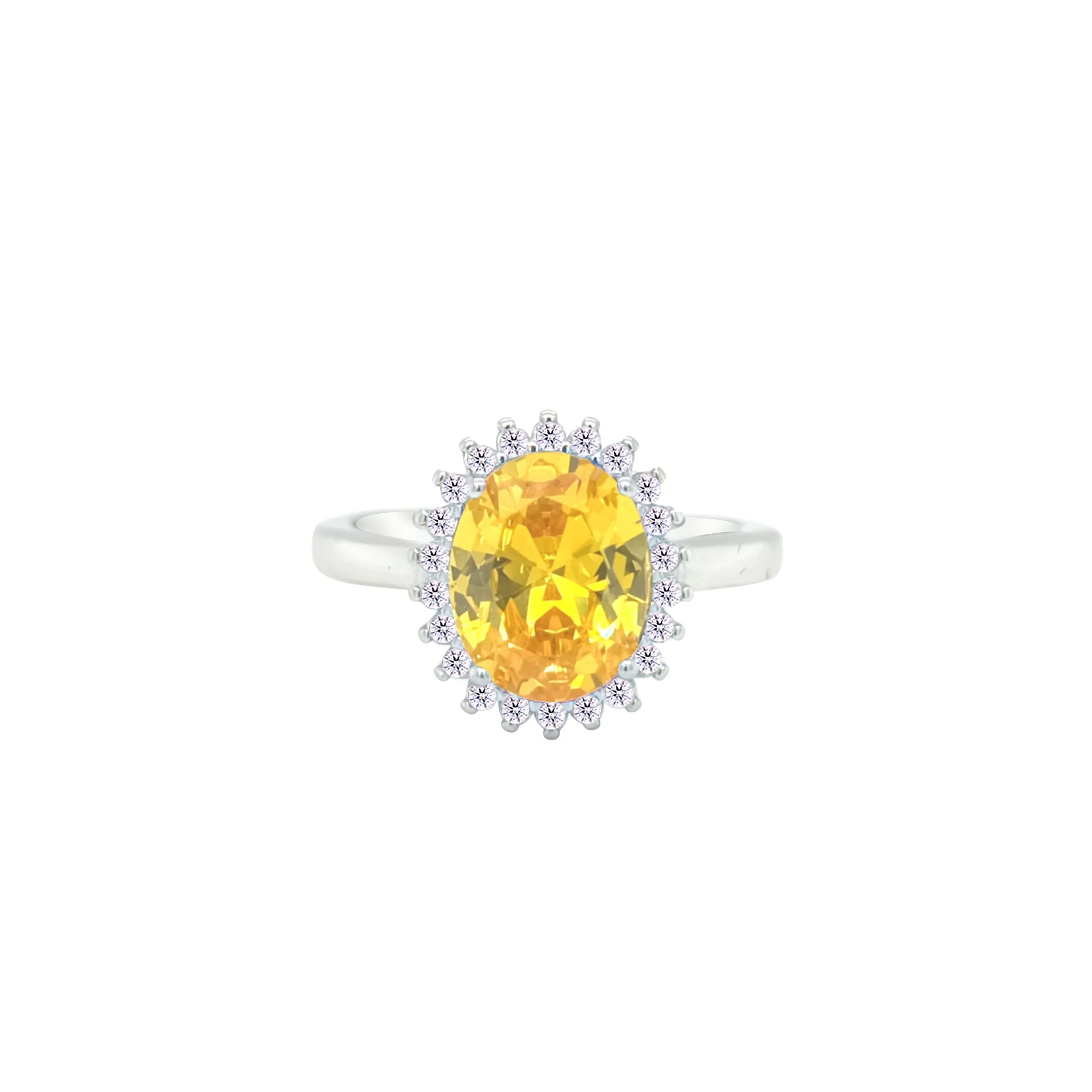 Asfour Crystal Drew Ring With Halo Yellow Oval Design In 925 Sterling Silver-RD0212-Y-8 - Image 2